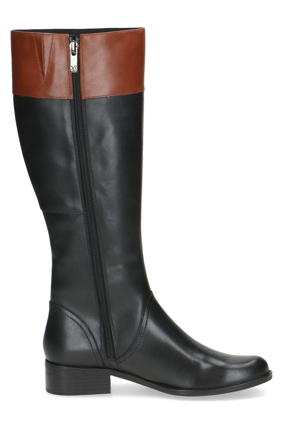Leather Colour Block Knee High Boots - Black Comb - Image 2