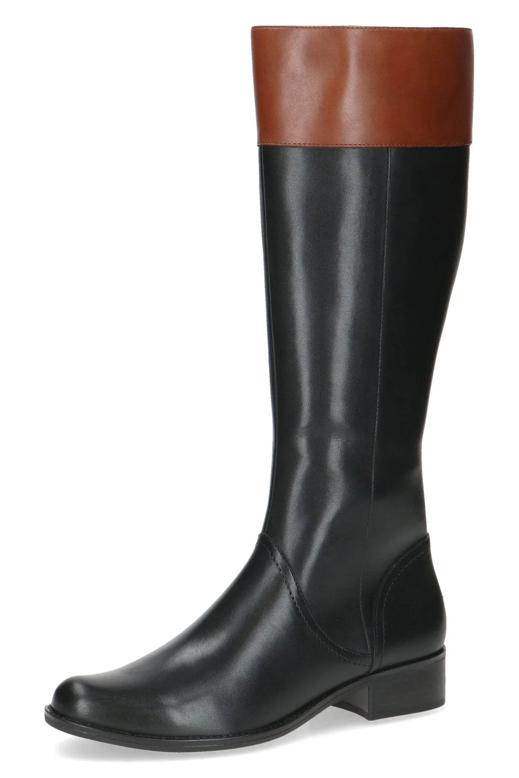 Leather Colour Block Knee High Boots - Black Comb - Image 3