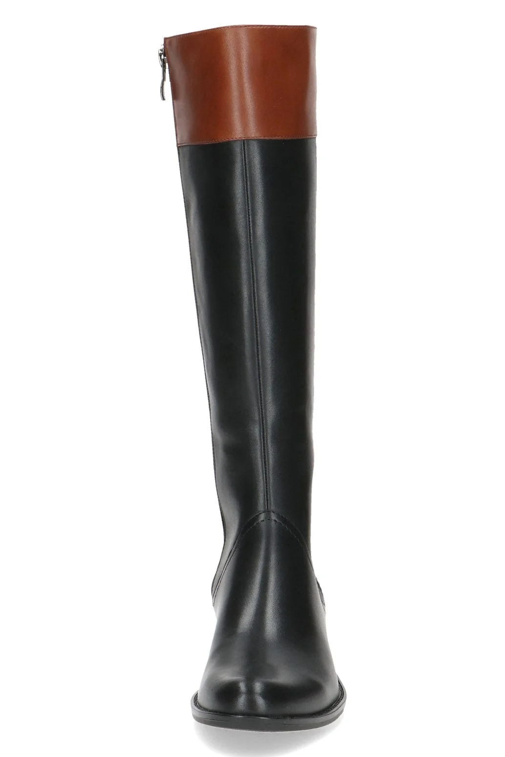 Leather Colour Block Knee High Boots - Black Comb - Image 4