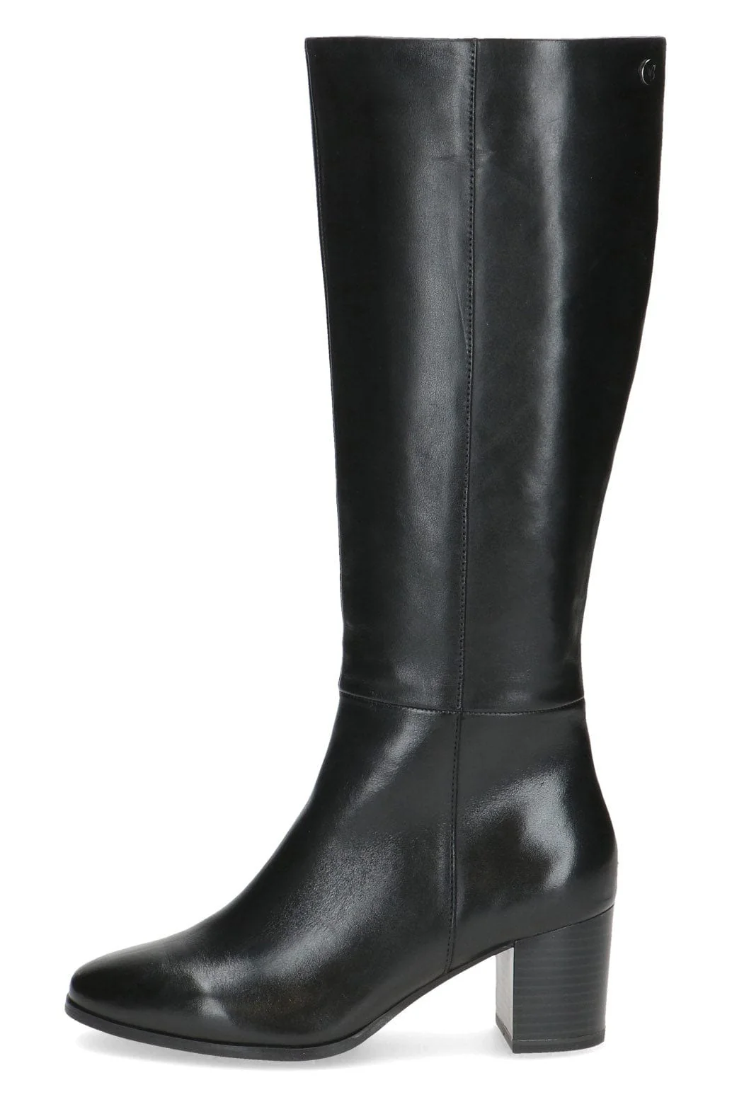 Leather Knee High Block Heel Boots - Black Nappa