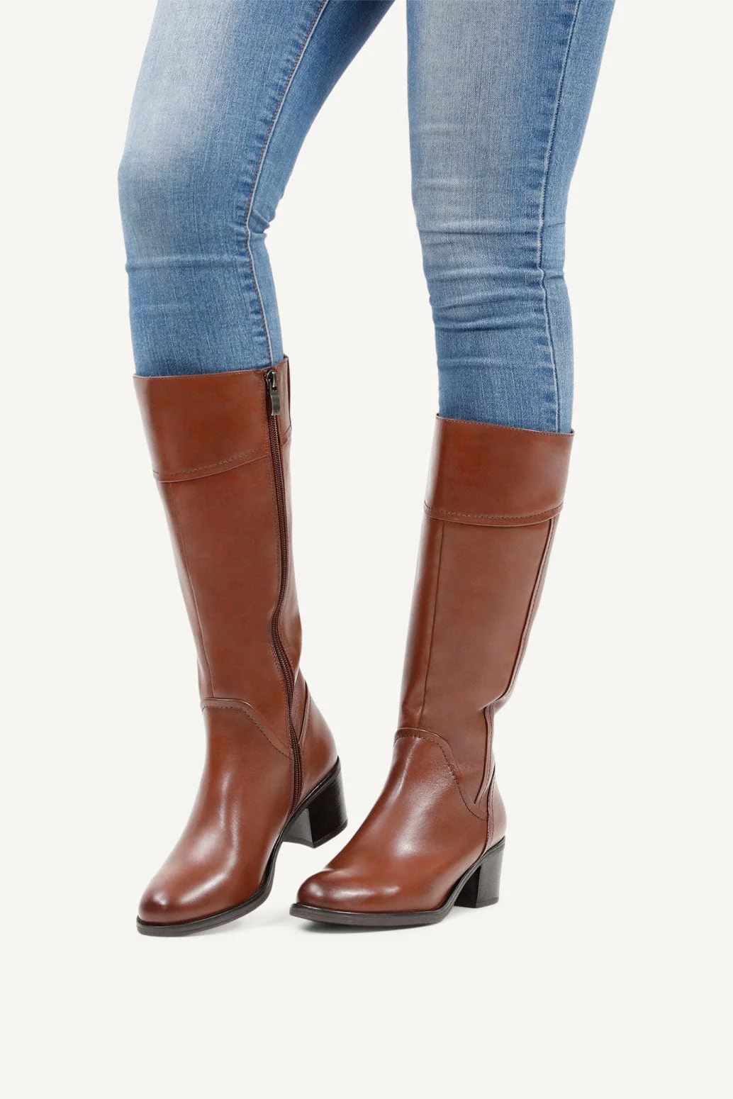 Leather Knee High Boots - Cognac Nappa - Image 2
