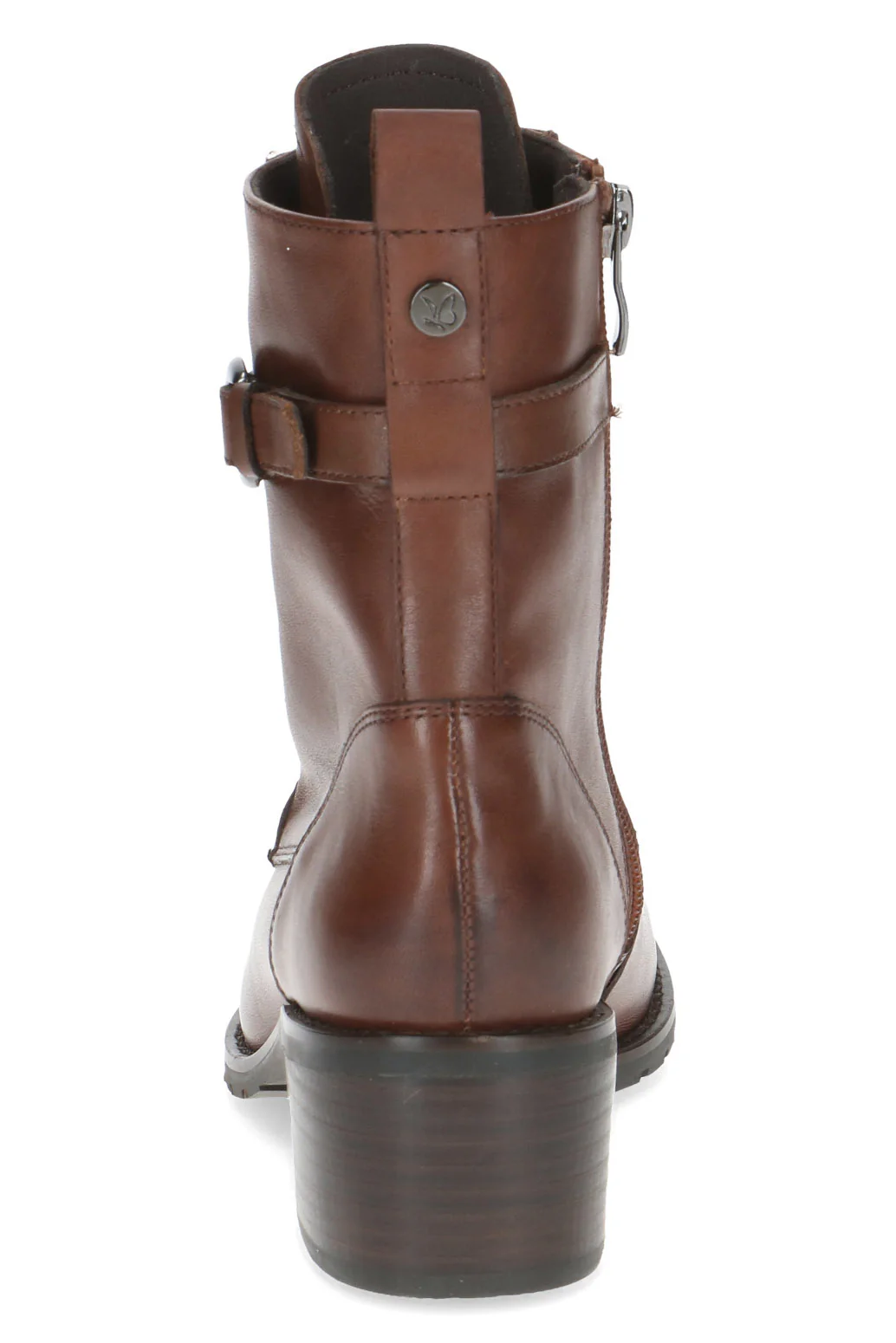 Leather Lace Front Strap Detail Block Heel Boot - Cognac Nappa - Image 4