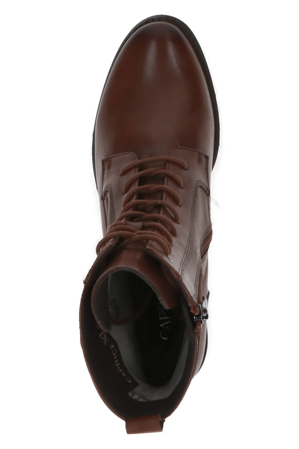Leather Lace Front Strap Detail Block Heel Boot - Cognac Nappa - Image 6