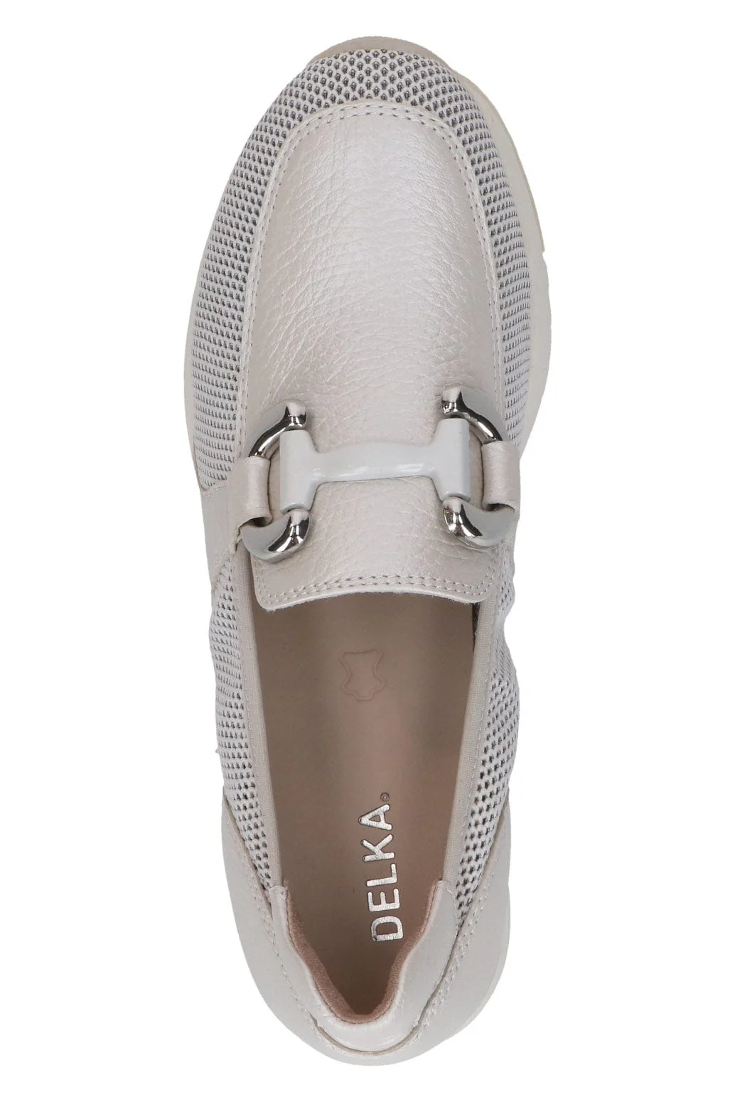 Leather Mesh Detail Slip-On Loafers - Pearl Comb - Image 4