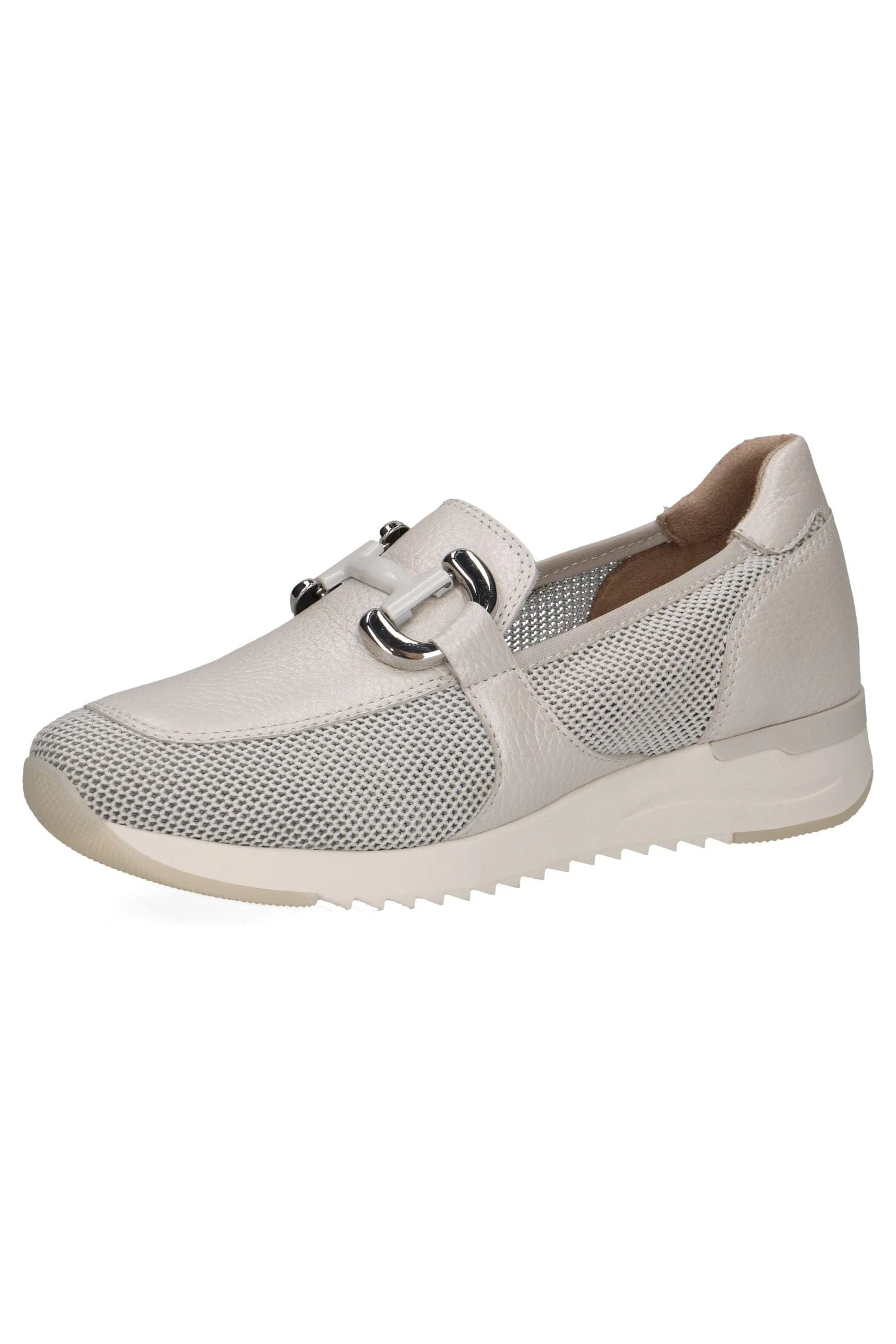 Leather Mesh Detail Slip-On Loafers - Pearl Comb - Image 7