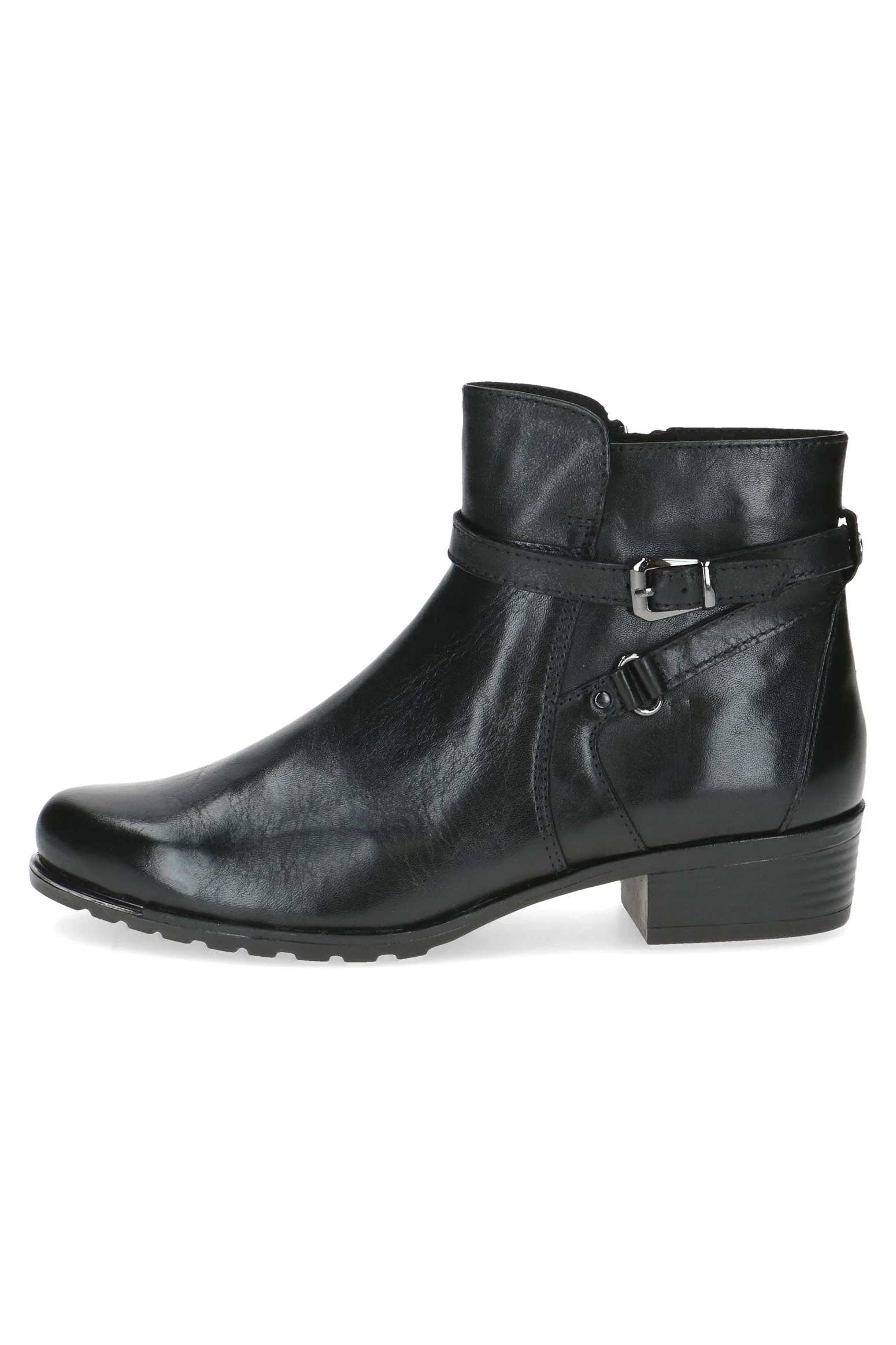 Leather Strap Detail Ankle Boots - Black Nappa