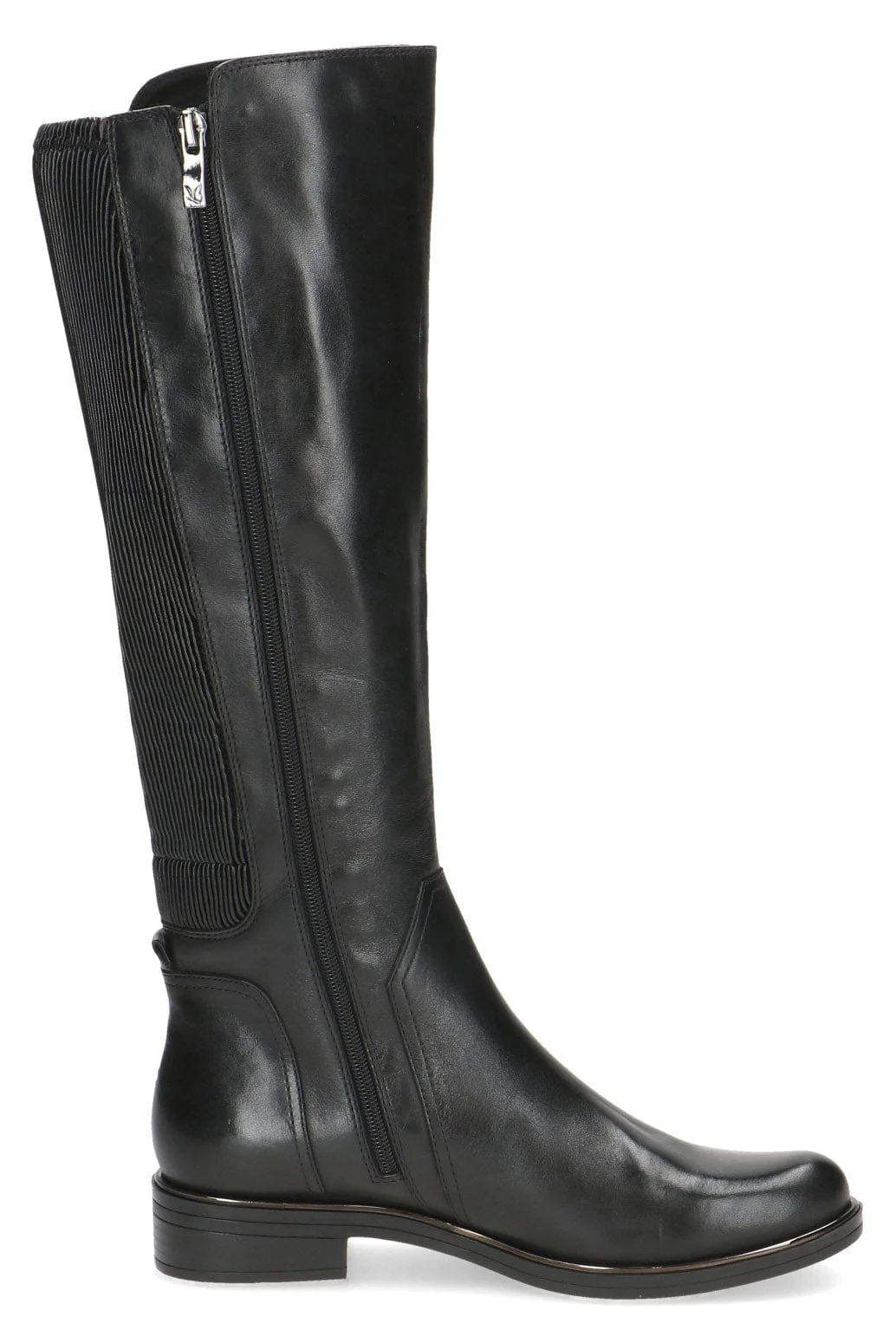 Leather Stretch Back Knee Boots - Black Comb - Image 2