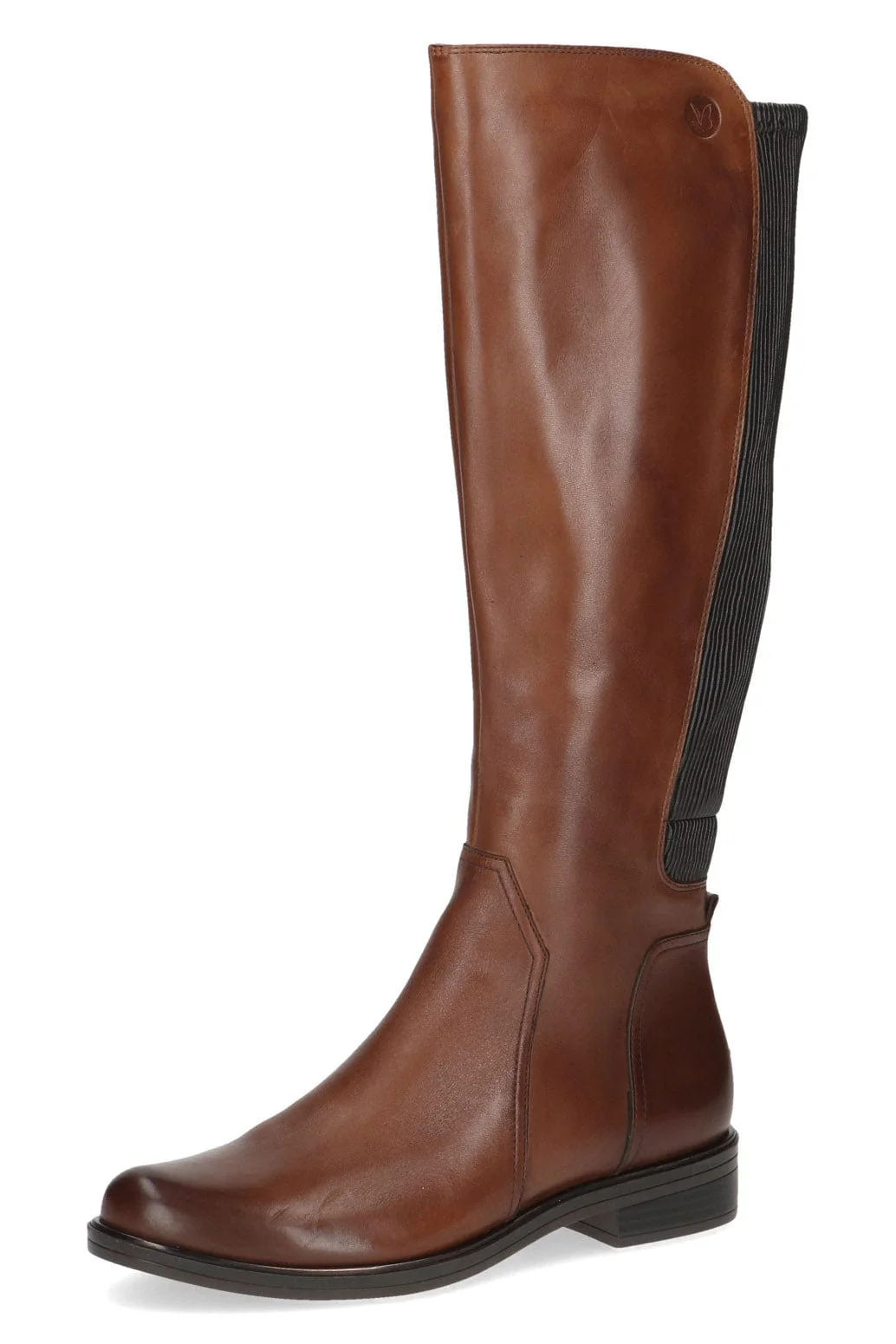 Leather Stretch Back Knee Boots - Cognac Comb - Image 3