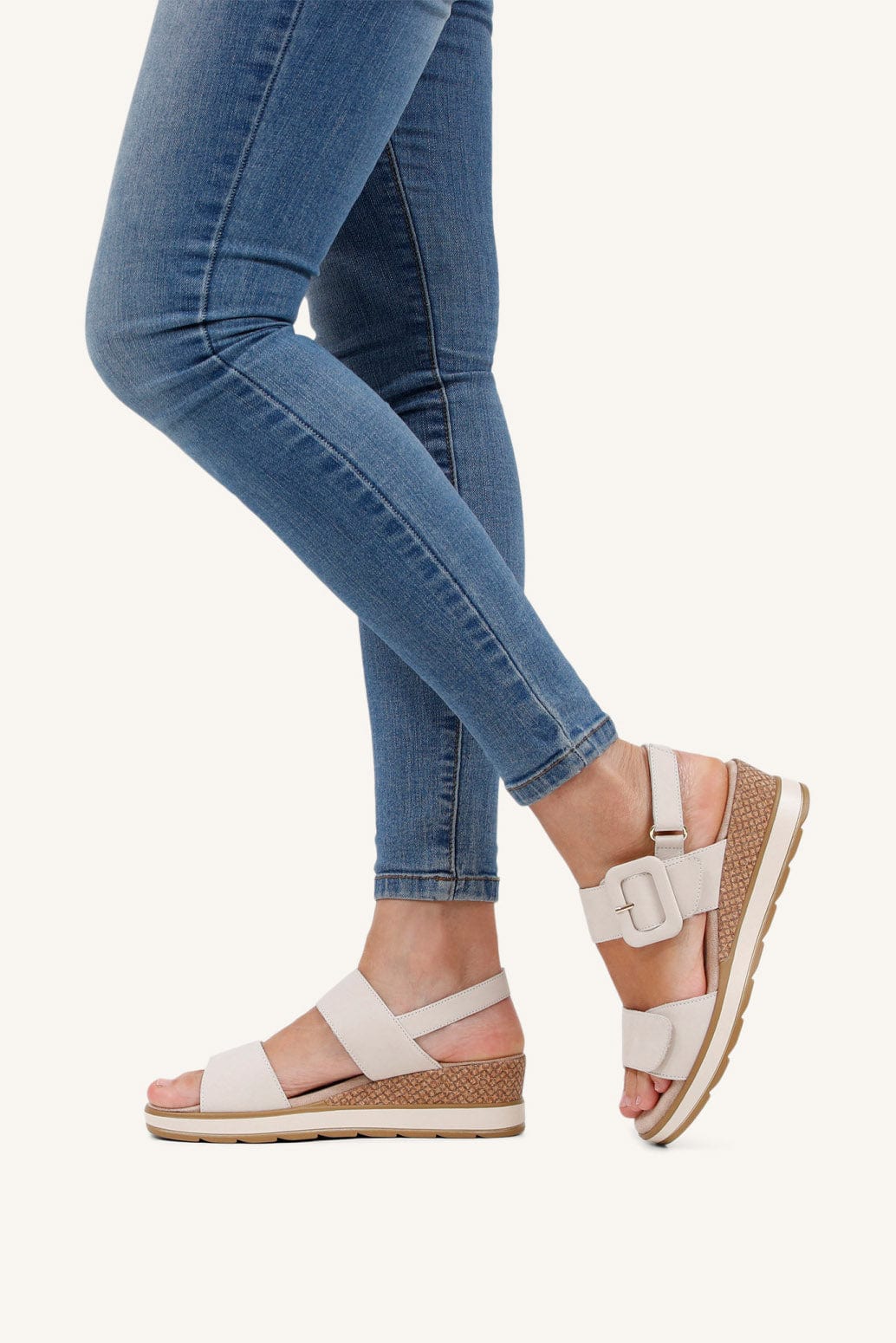 Nubuck Leather Buckle Detail Sandals - Snow Nubuck - Image 2