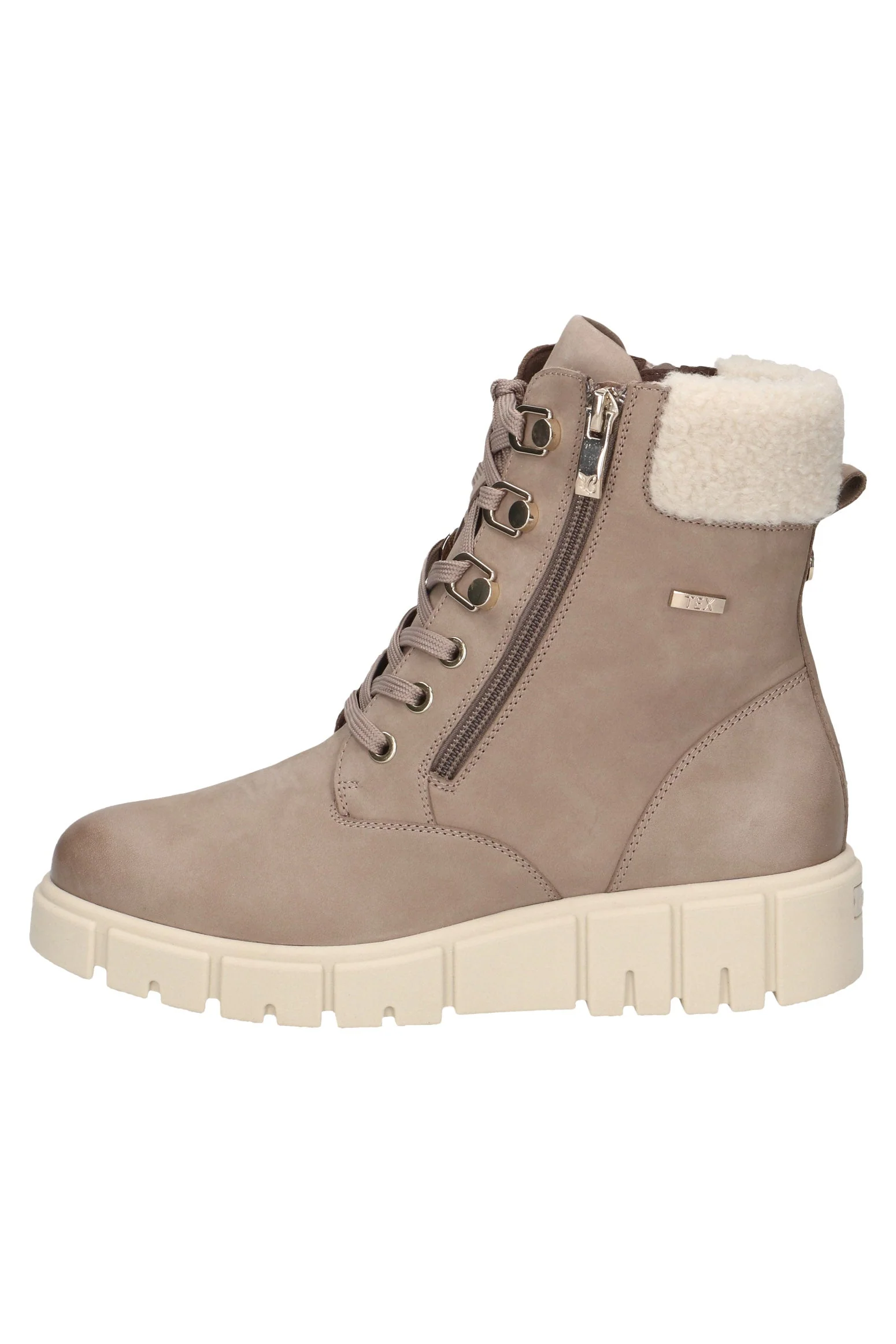 Nubuck Leather Wide Fit Ankle Boots with Fleece Trim - Mud