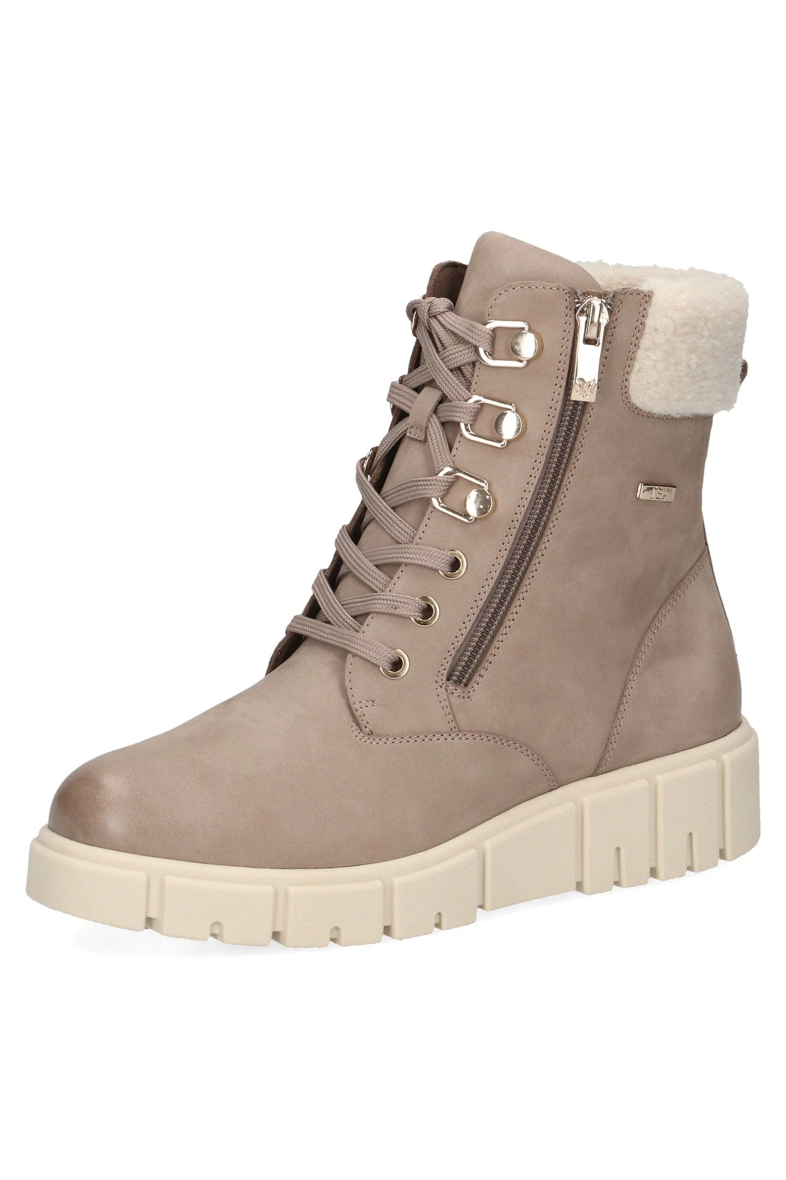 Nubuck Leather Wide Fit Ankle Boots with Fleece Trim - Mud - Image 5