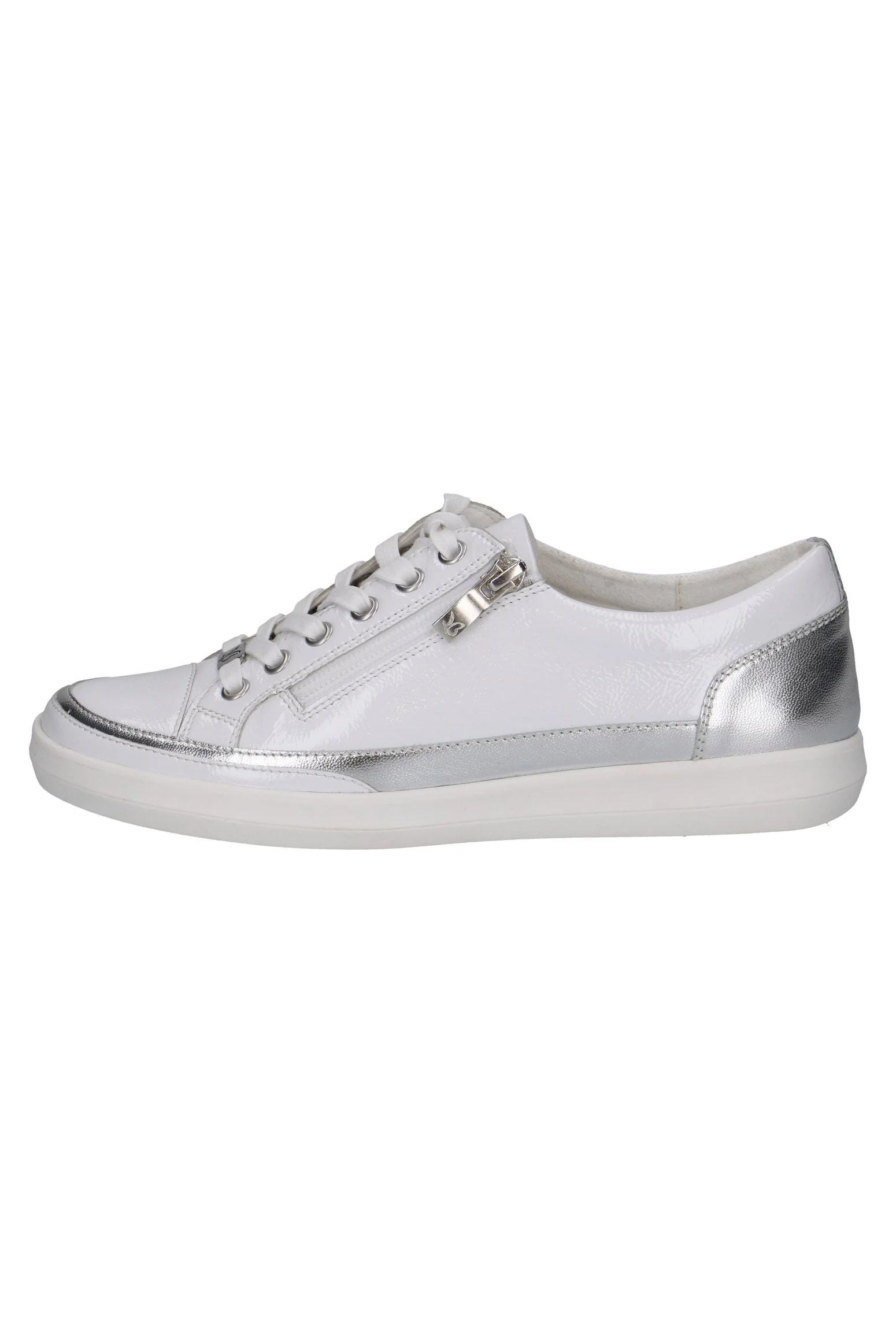 Silver Trim Leather Pumps with Zip - White/Silver