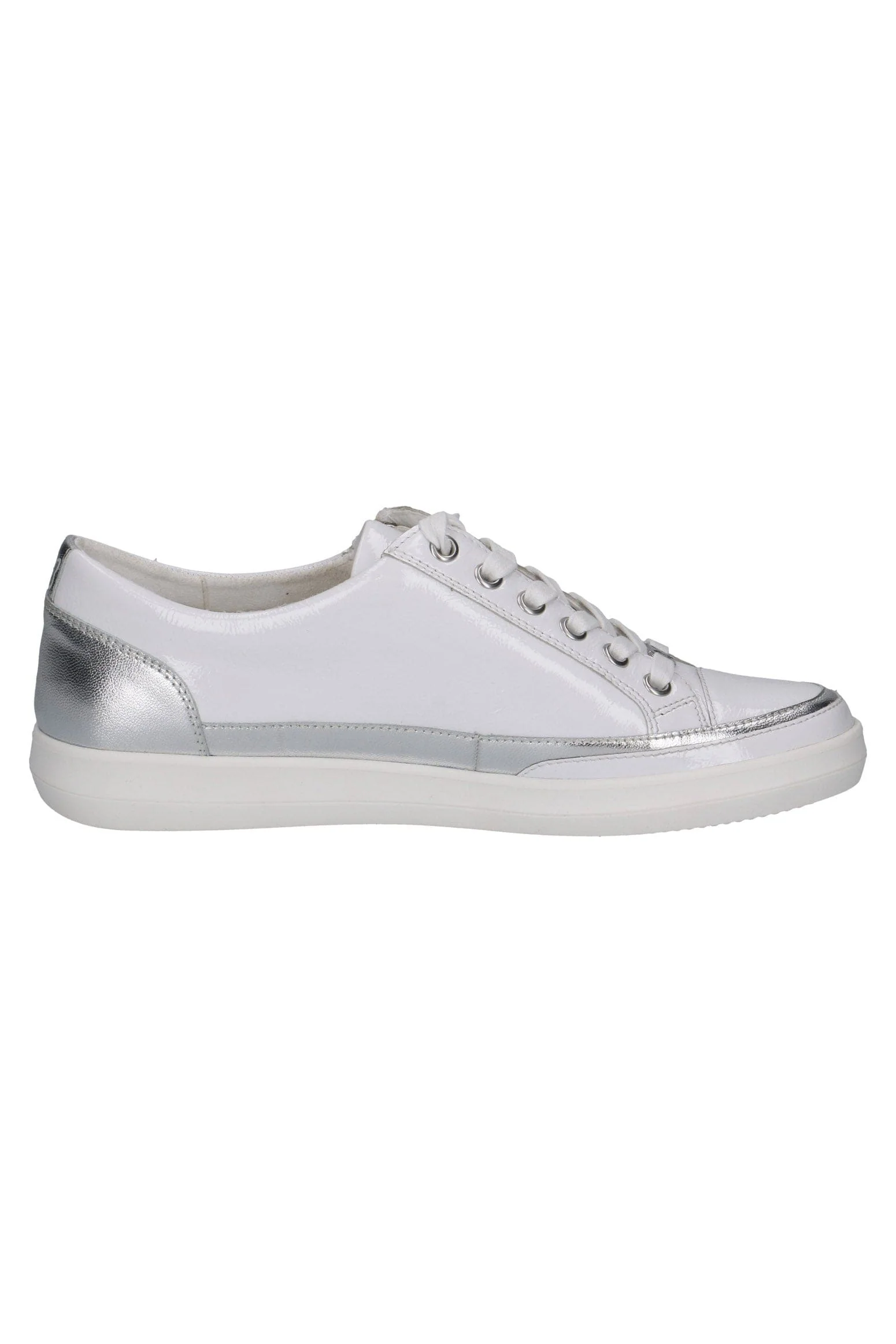 Silver Trim Leather Pumps with Zip - White/Silver - Image 2