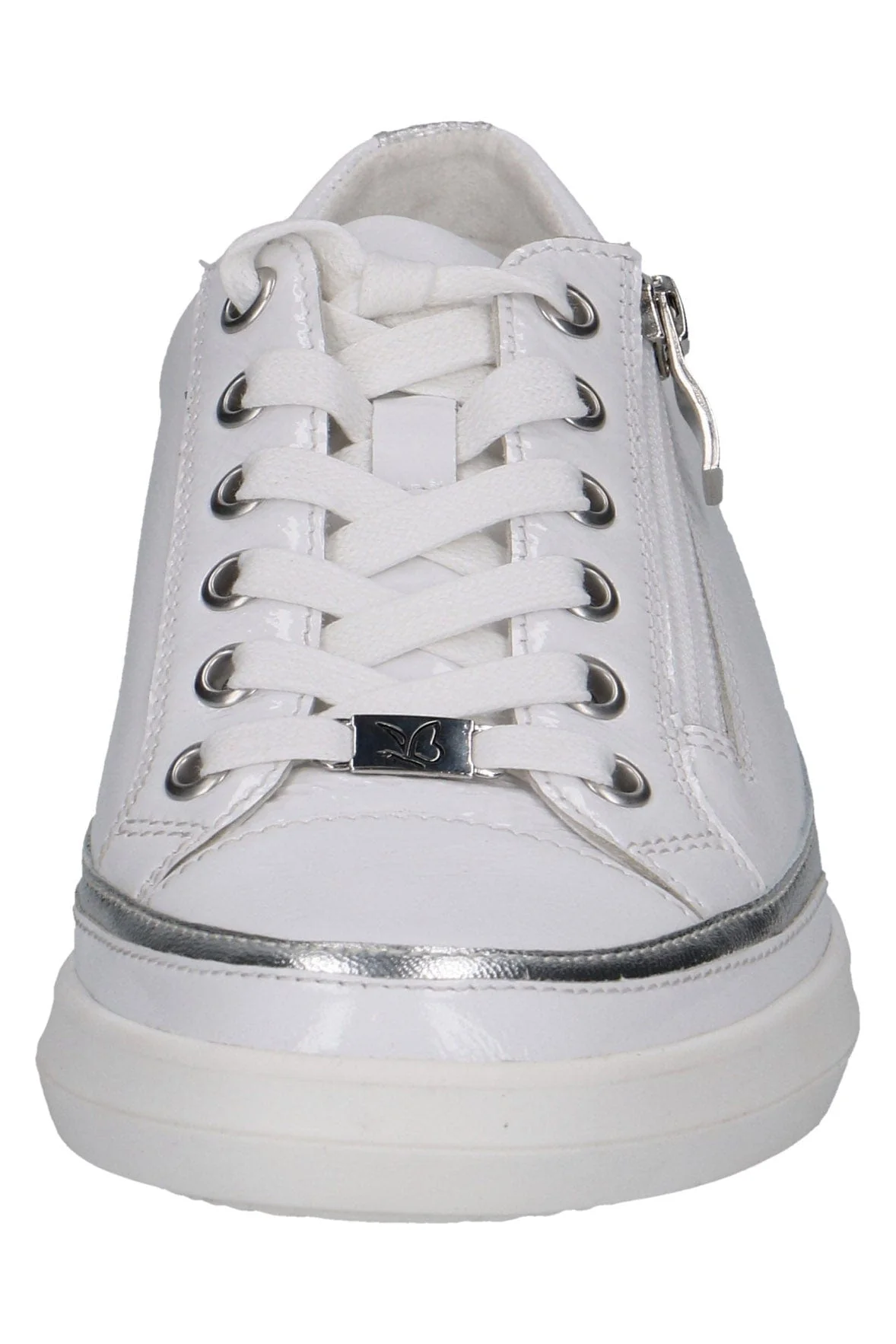 Silver Trim Leather Pumps with Zip - White/Silver - Image 3