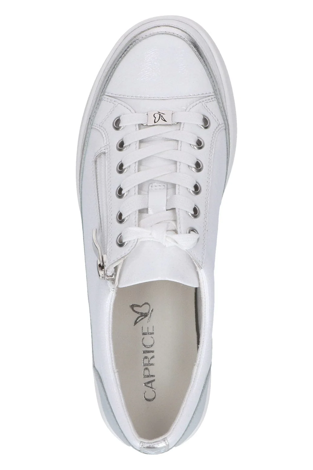 Silver Trim Leather Pumps with Zip - White/Silver - Image 4