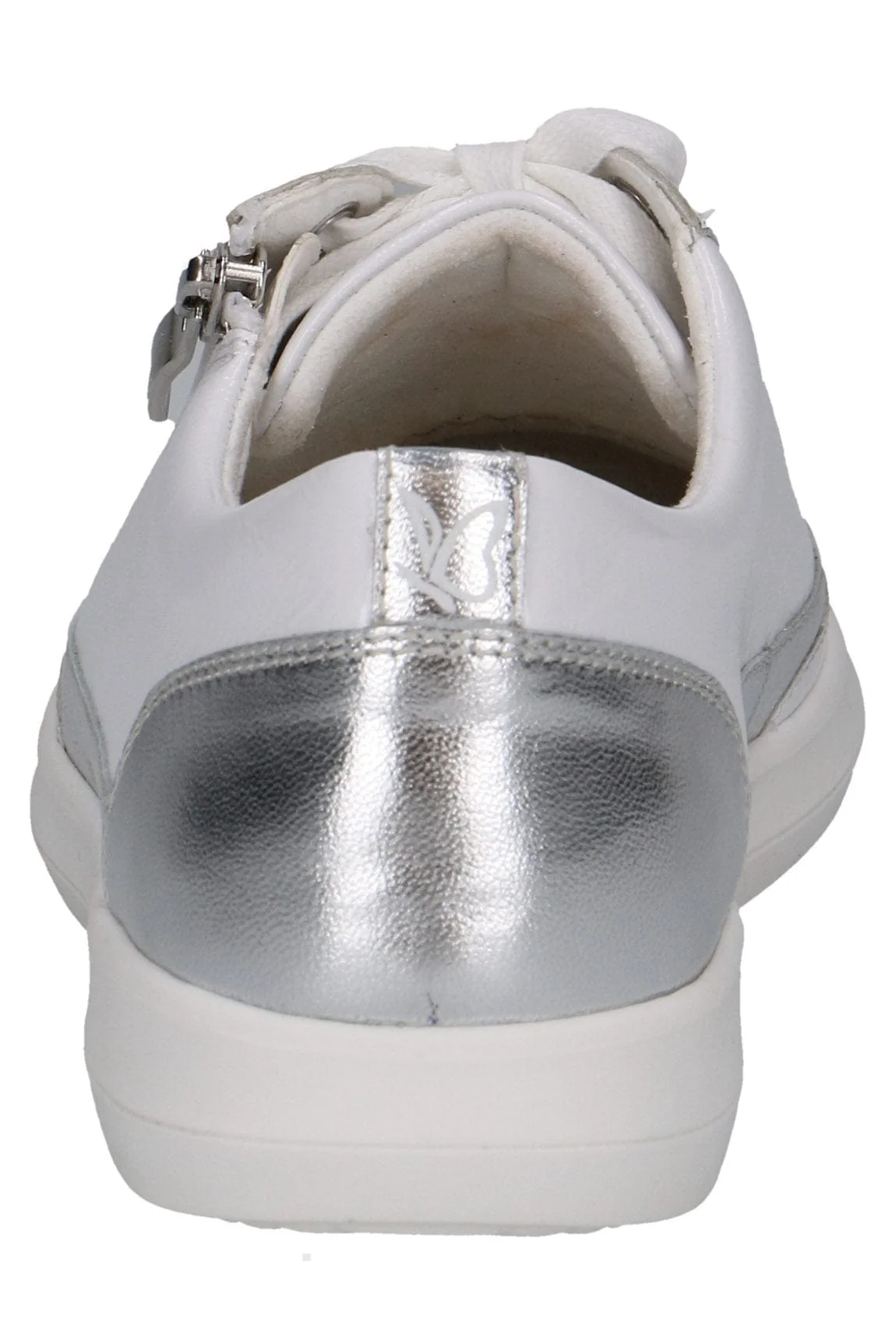 Silver Trim Leather Pumps with Zip - White/Silver - Image 5