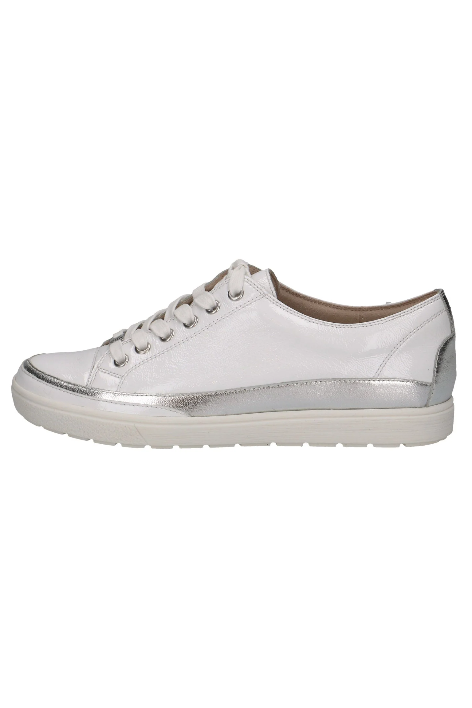 Silver Trim Leather Trainers - White Comb