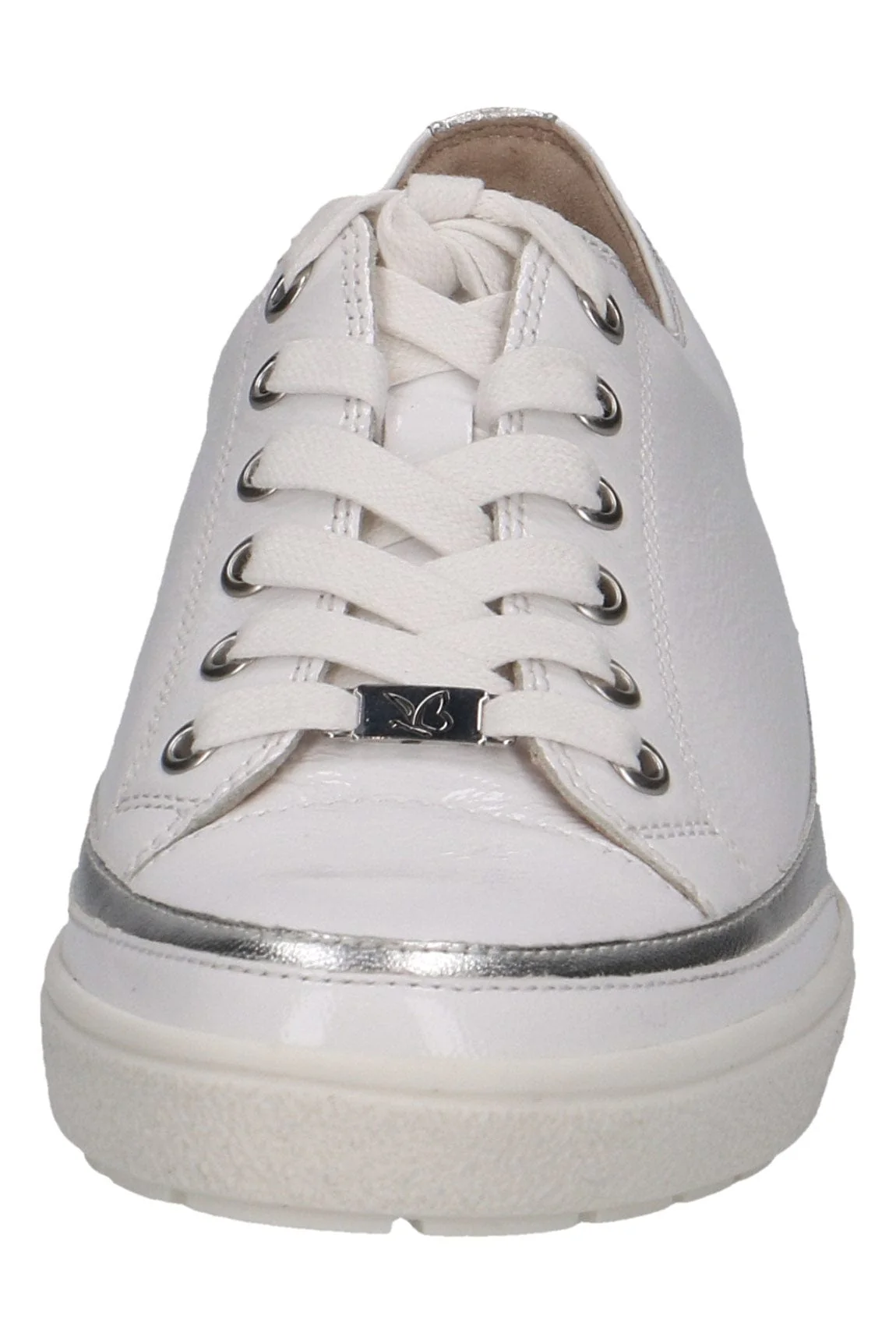 Silver Trim Leather Trainers - White Comb - Image 4