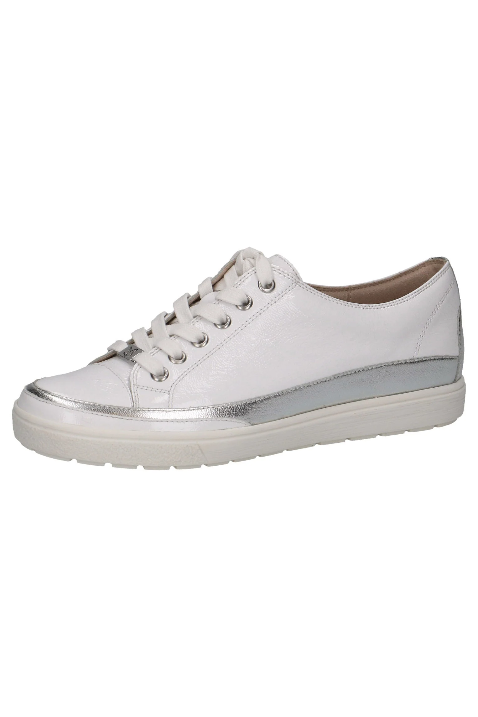 Silver Trim Leather Trainers - White Comb - Image 6
