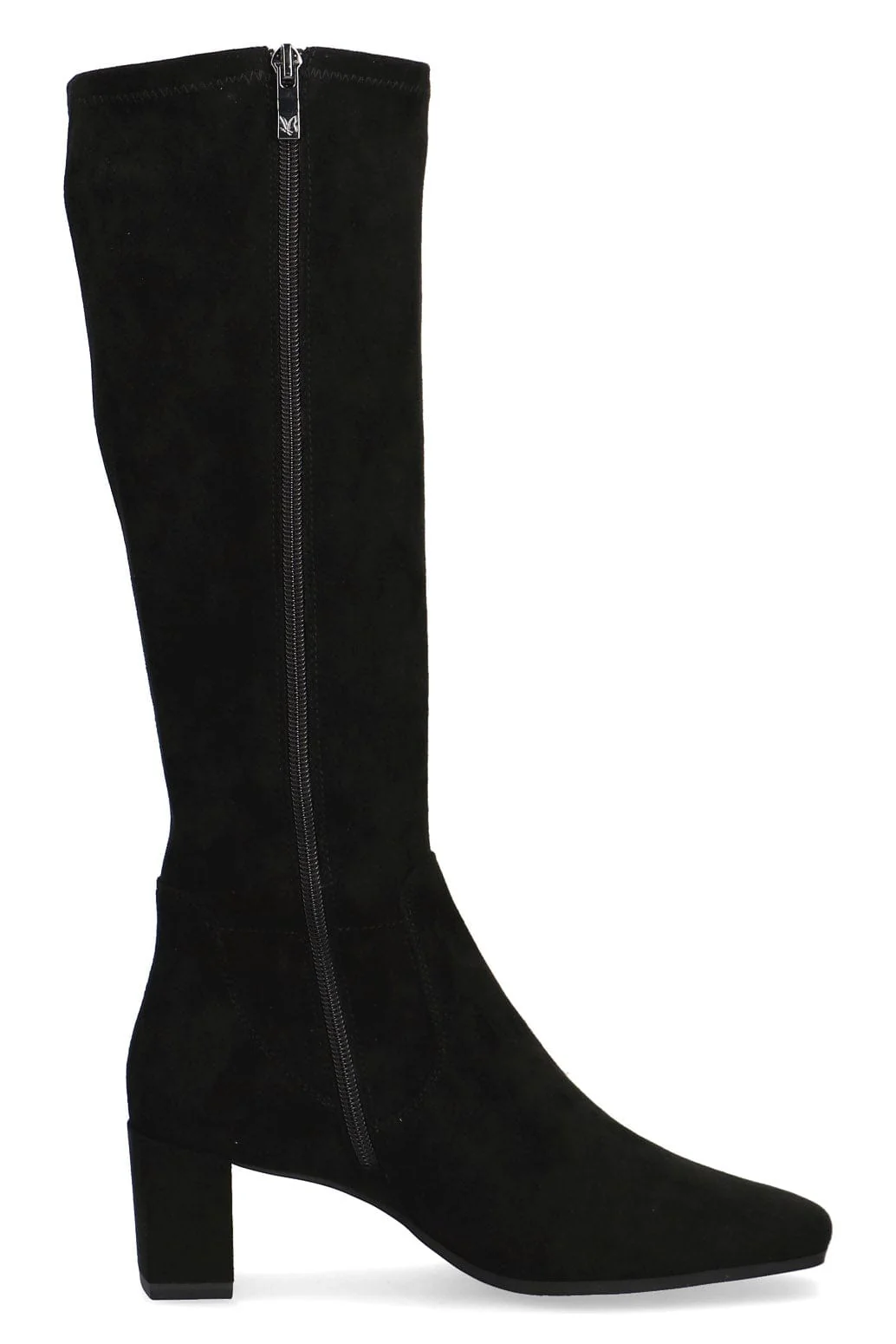 Stretch Suede Effect Knee Boots - Black - Image 2
