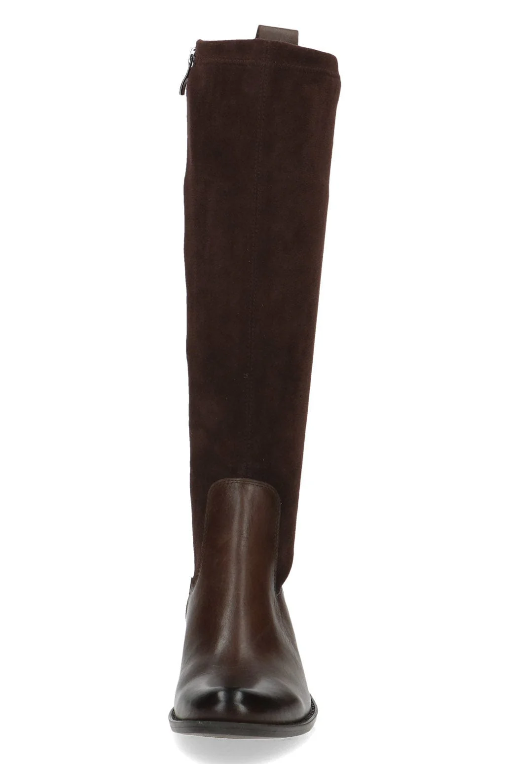 Leather and Stretch Suede Knee High Boots - Dark Brown Comb - Image 3