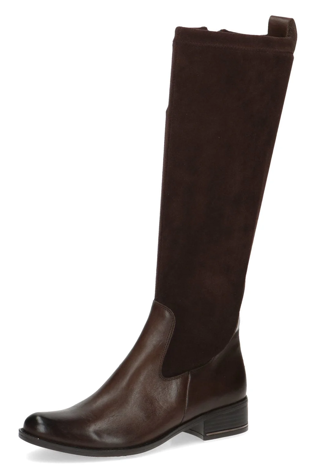 Leather and Stretch Suede Knee High Boots - Dark Brown Comb - Image 4