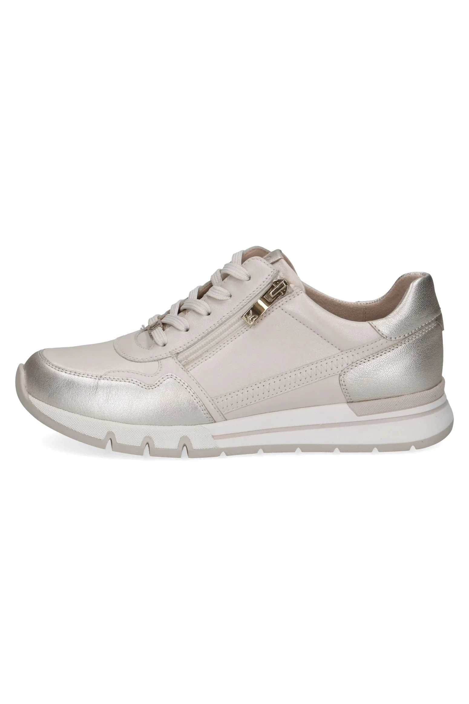 Wide Fit Leather Side Zip Trainers - Off-White Comb