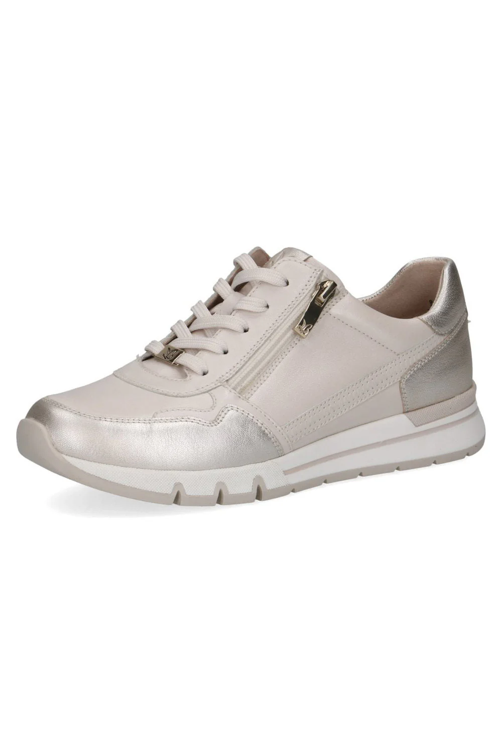 Wide Fit Leather Side Zip Trainers - Off-White Comb - Image 3
