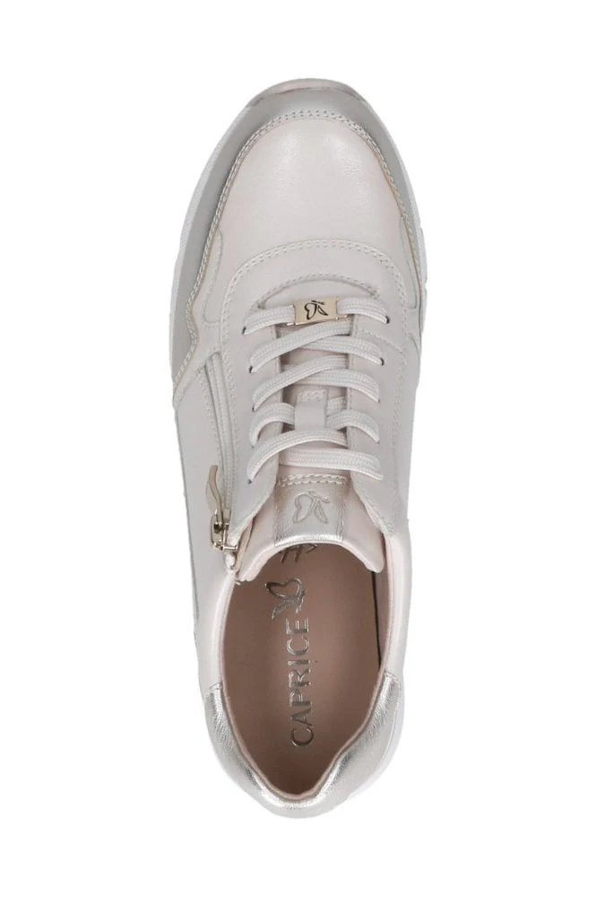 Wide Fit Leather Side Zip Trainers - Off-White Comb - Image 4