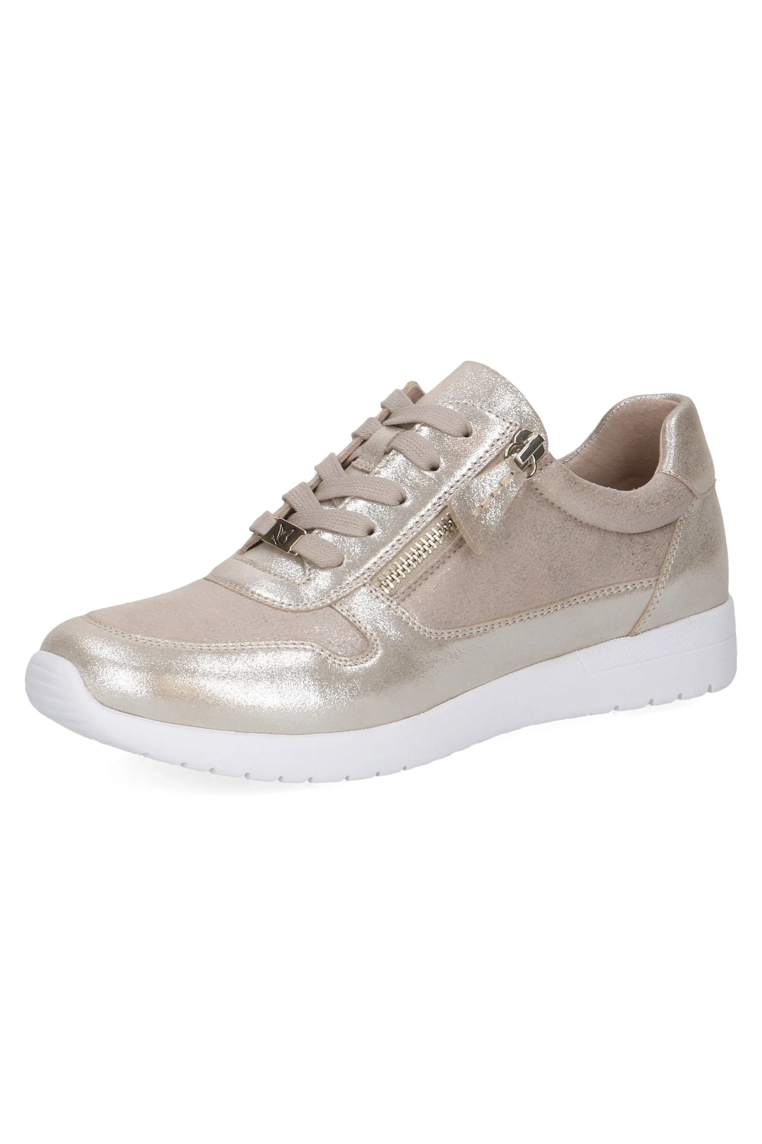 Wide Fit Leather Side Zip Trainers - Taupe Comb - Image 4