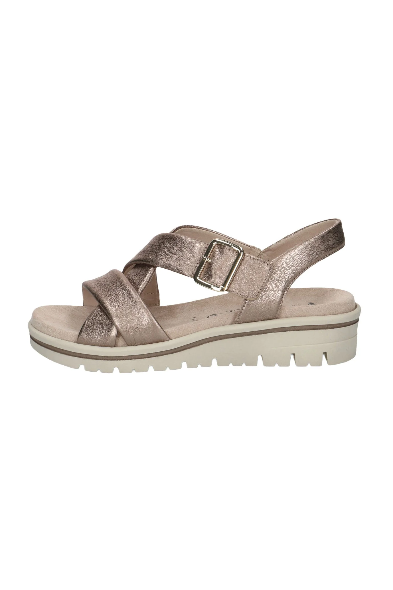 Wide Fit Metallic Criss-cross Leather Sandals - Taupe Metallic