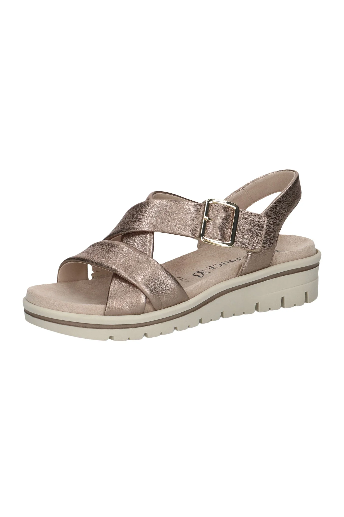 Wide Fit Metallic Criss-cross Leather Sandals - Taupe Metallic - Image 3
