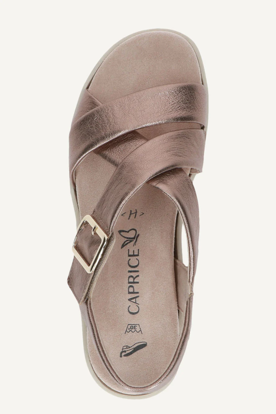 Wide Fit Metallic Criss-cross Leather Sandals - Taupe Metallic - Image 4