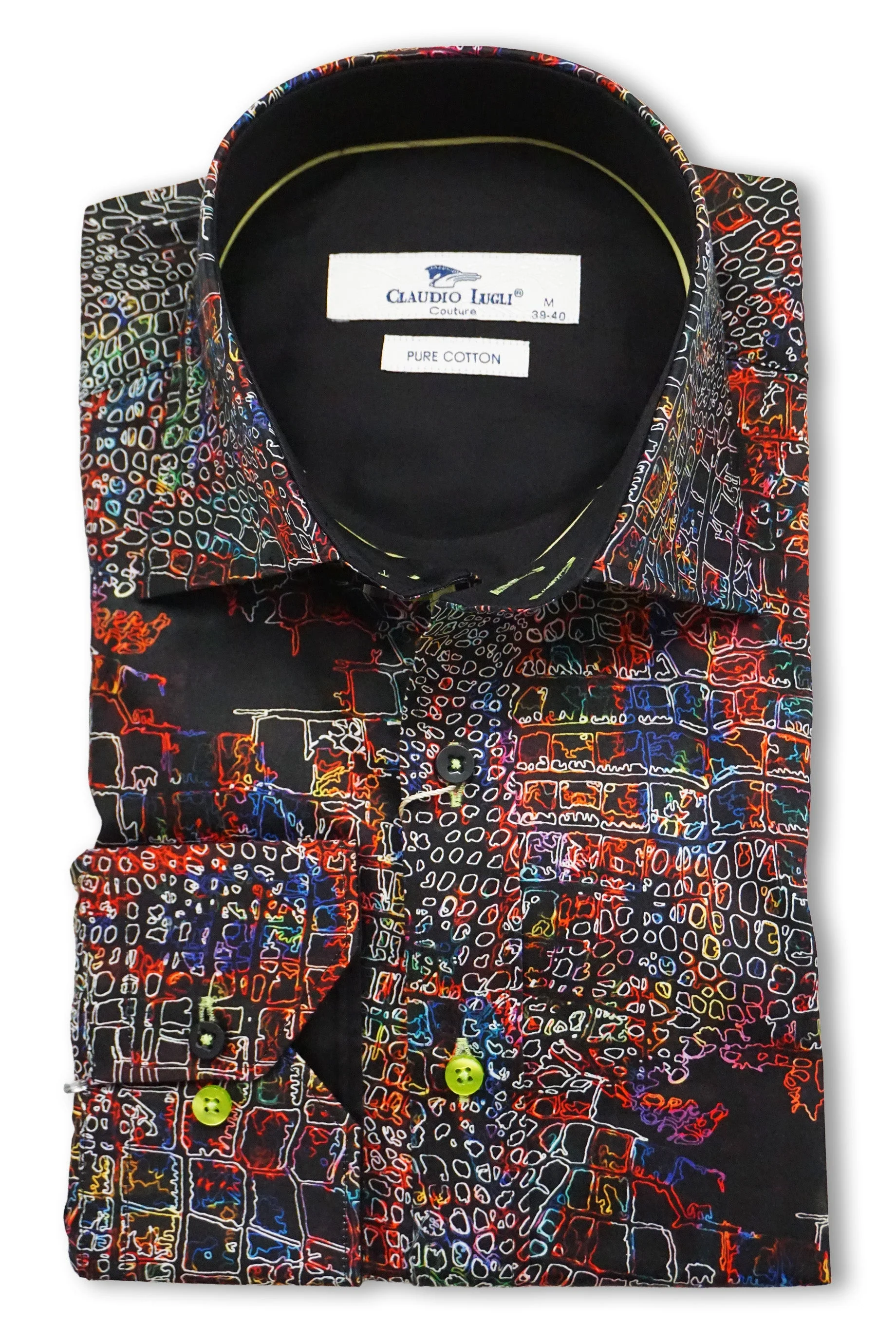 Satin Cotton Abstract Print Shirt - Black/Multi