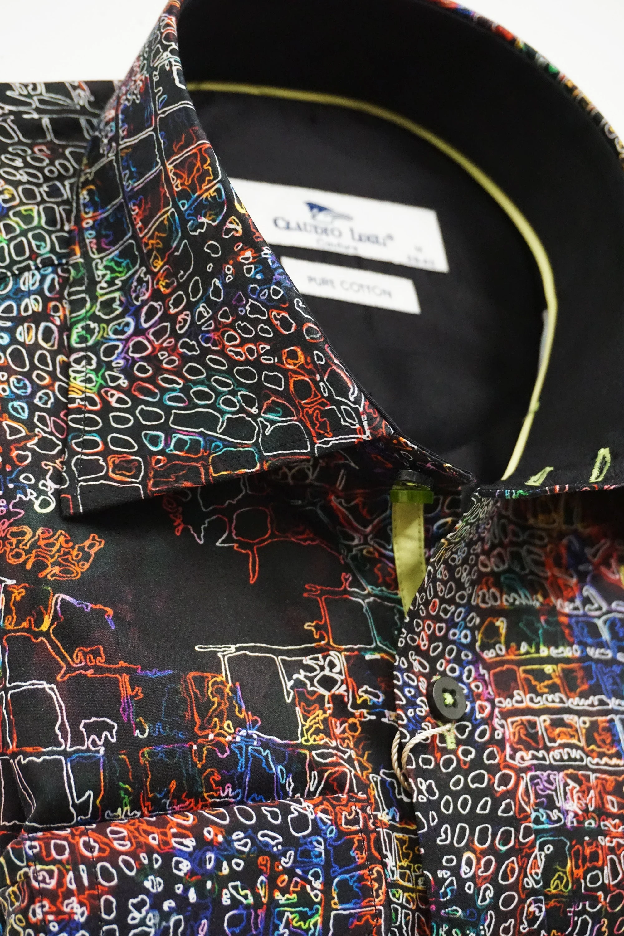 Satin Cotton Abstract Print Shirt - Black/Multi - Image 2
