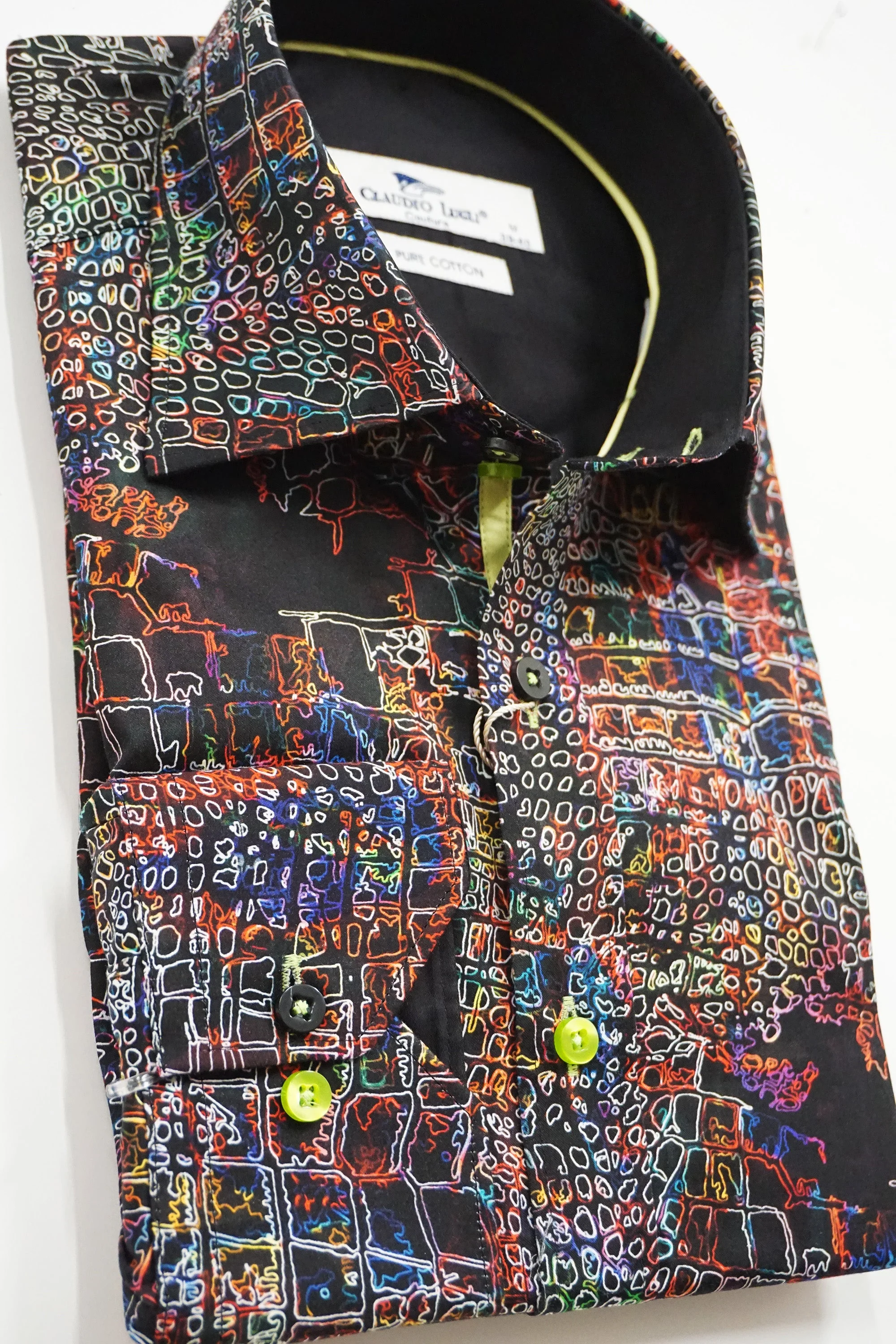 Satin Cotton Abstract Print Shirt - Black/Multi - Image 3