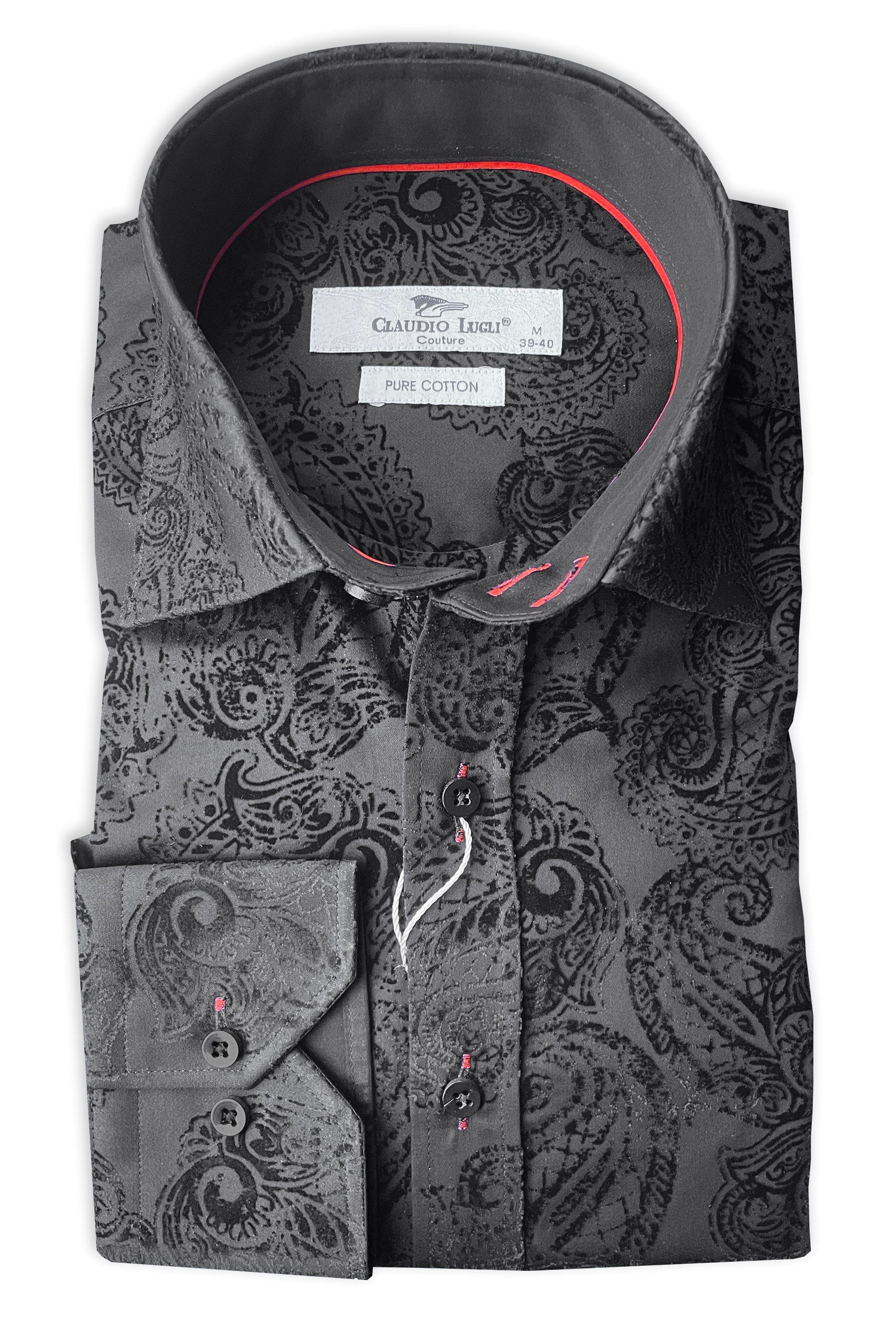 Satin Cotton Flock Paisley Shirt - Black