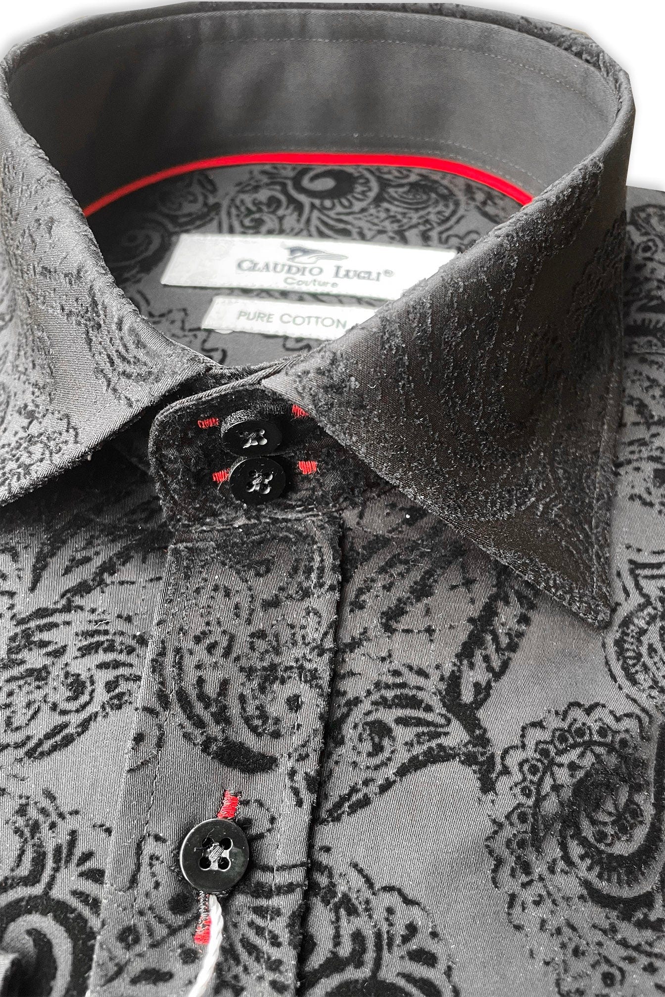 Satin Cotton Flock Paisley Shirt - Black - Image 2