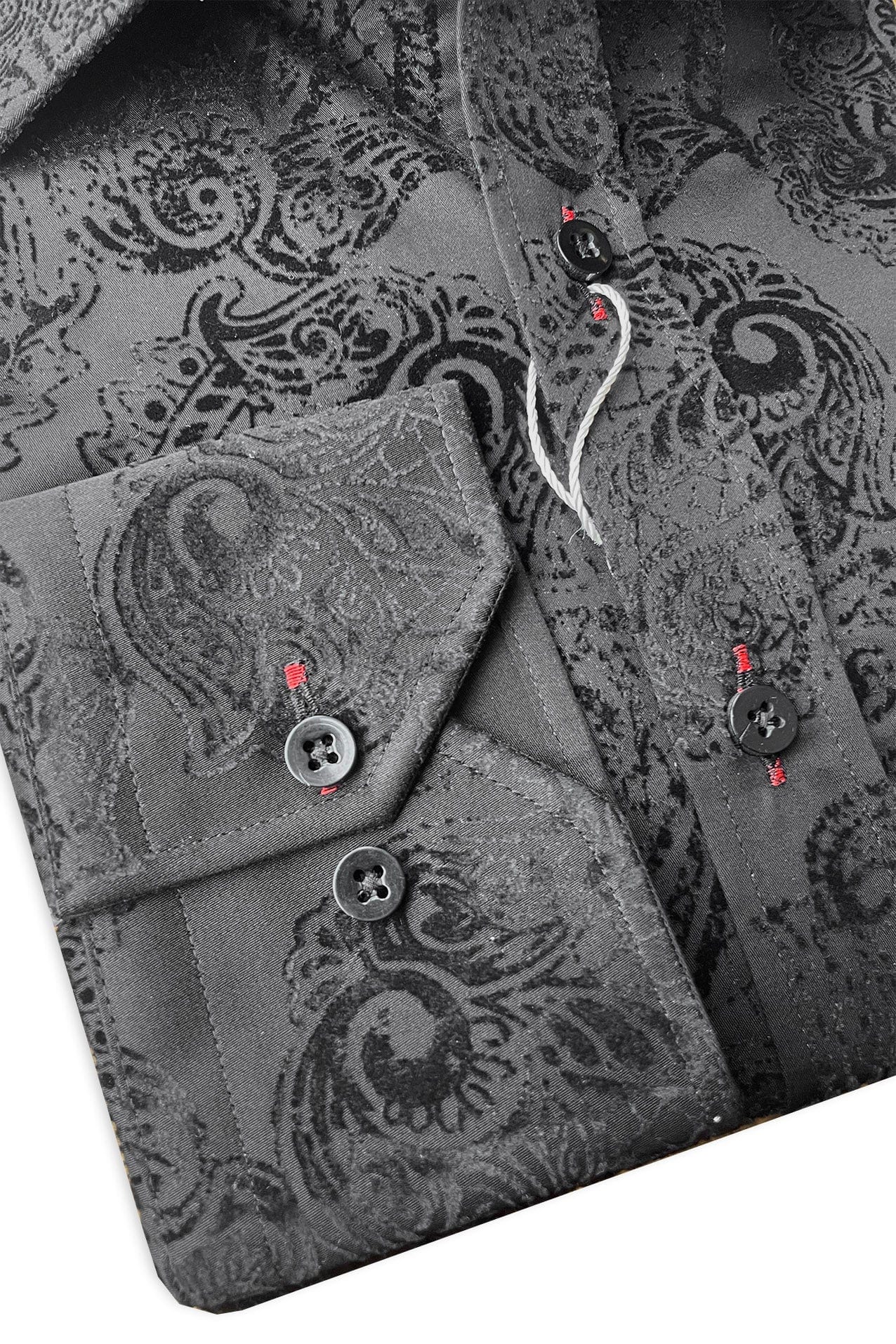 Satin Cotton Flock Paisley Shirt - Black - Image 3