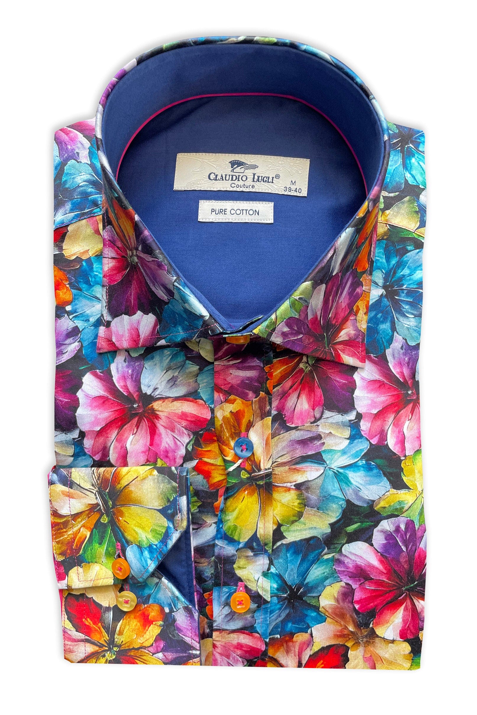 Satin Cotton Bright Floral Shirt - Blue