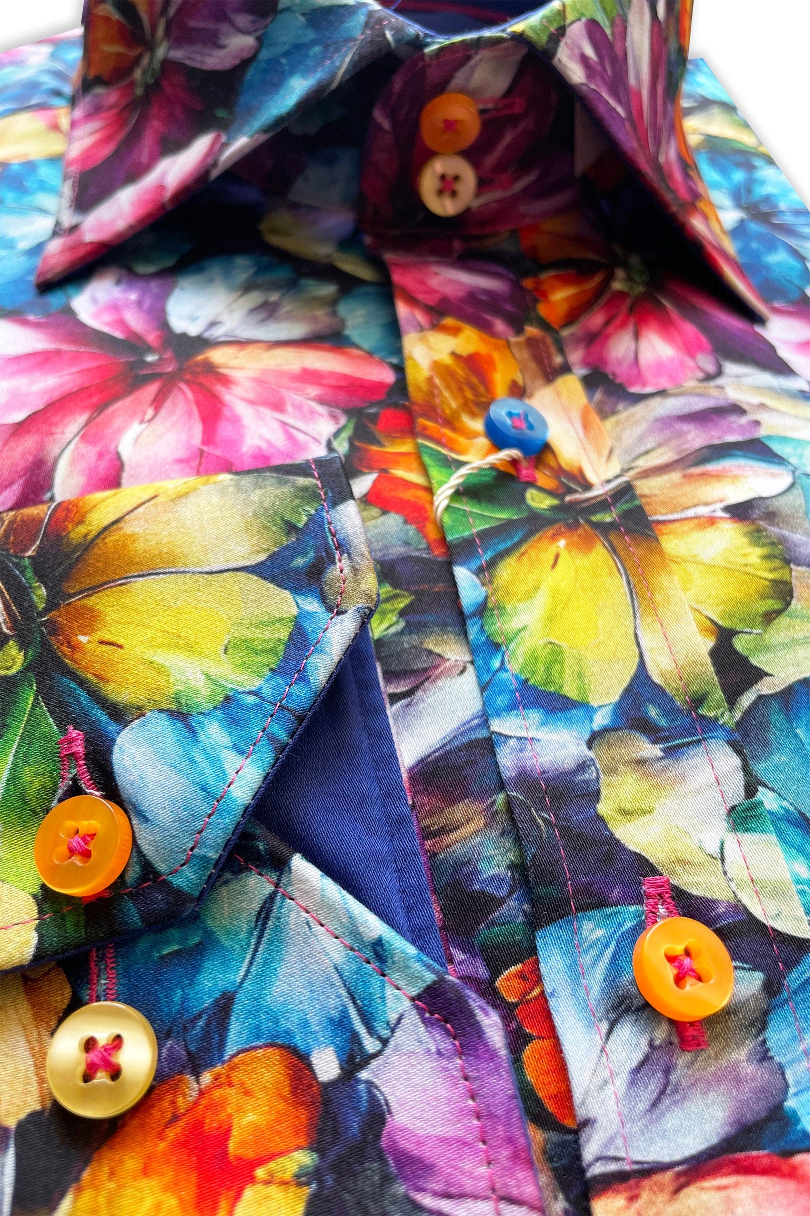 Satin Cotton Bright Floral Shirt - Blue - Image 2