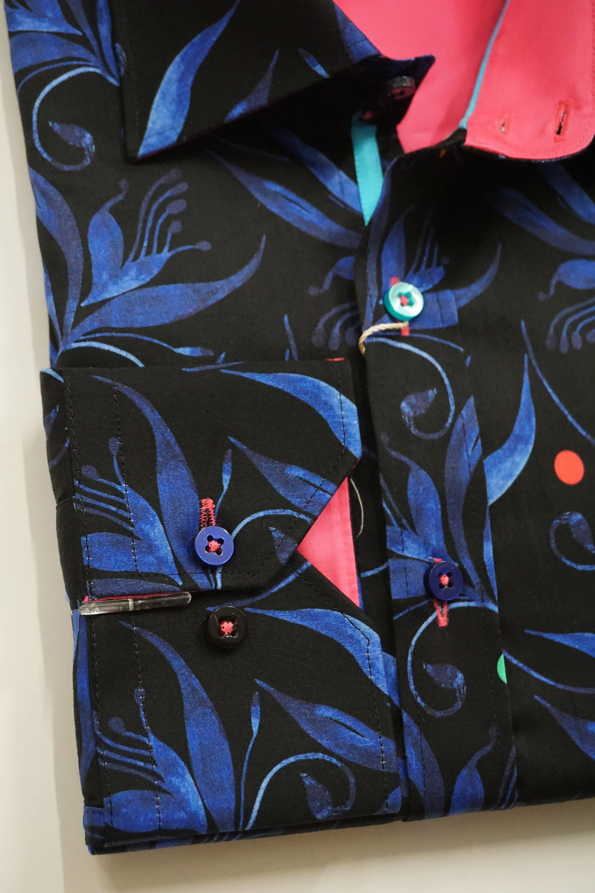 Satin Cotton Flower/Leaf Print Shirt - Blue/Dark Navy - Image 3
