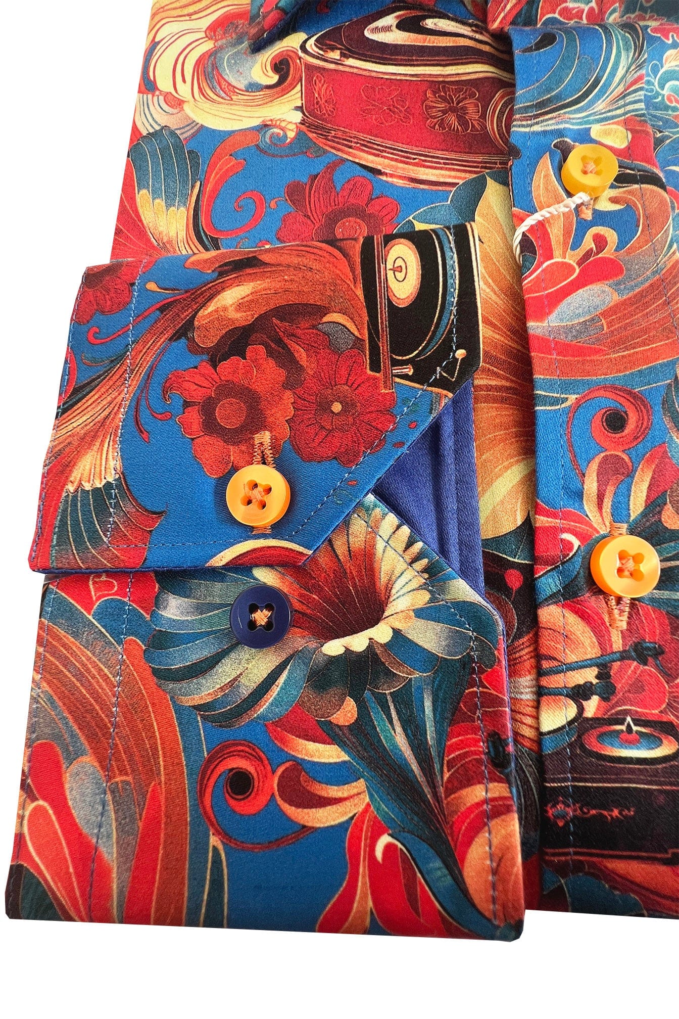 Satin Cotton Gramophone Print Shirt - Orange - Image 3