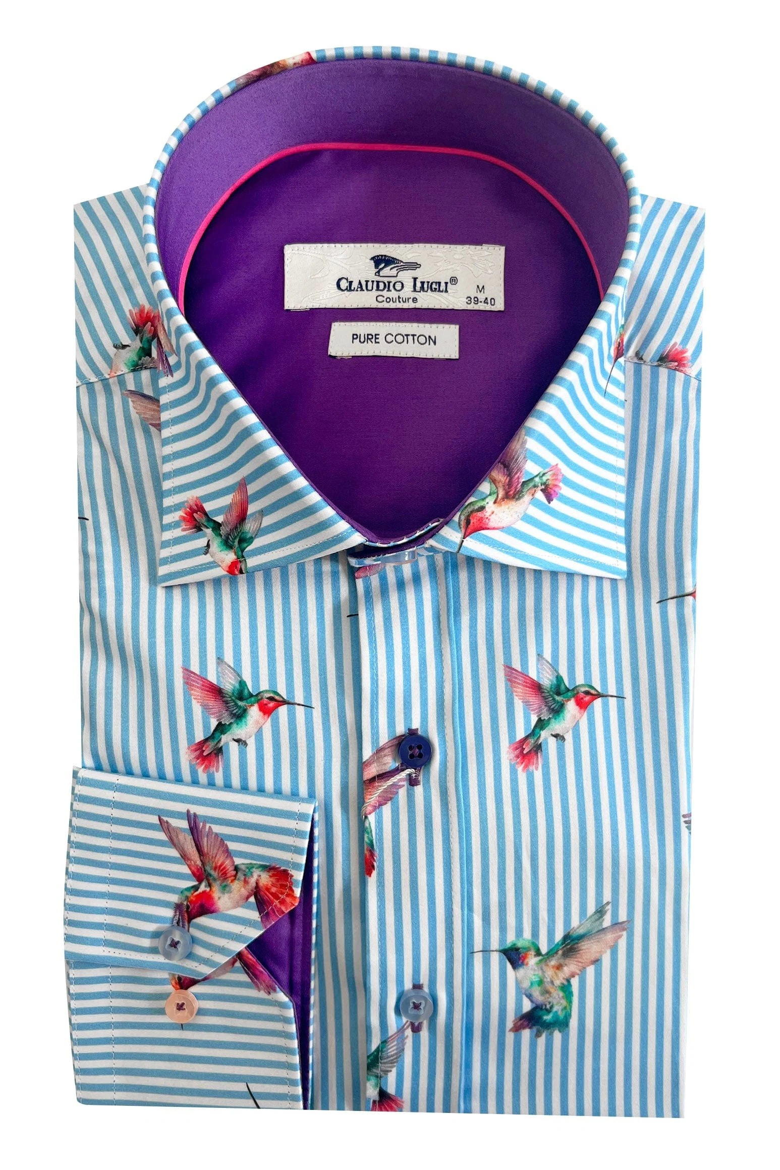 Satin Cotton Hummingbird Stripe Shirt - Sky