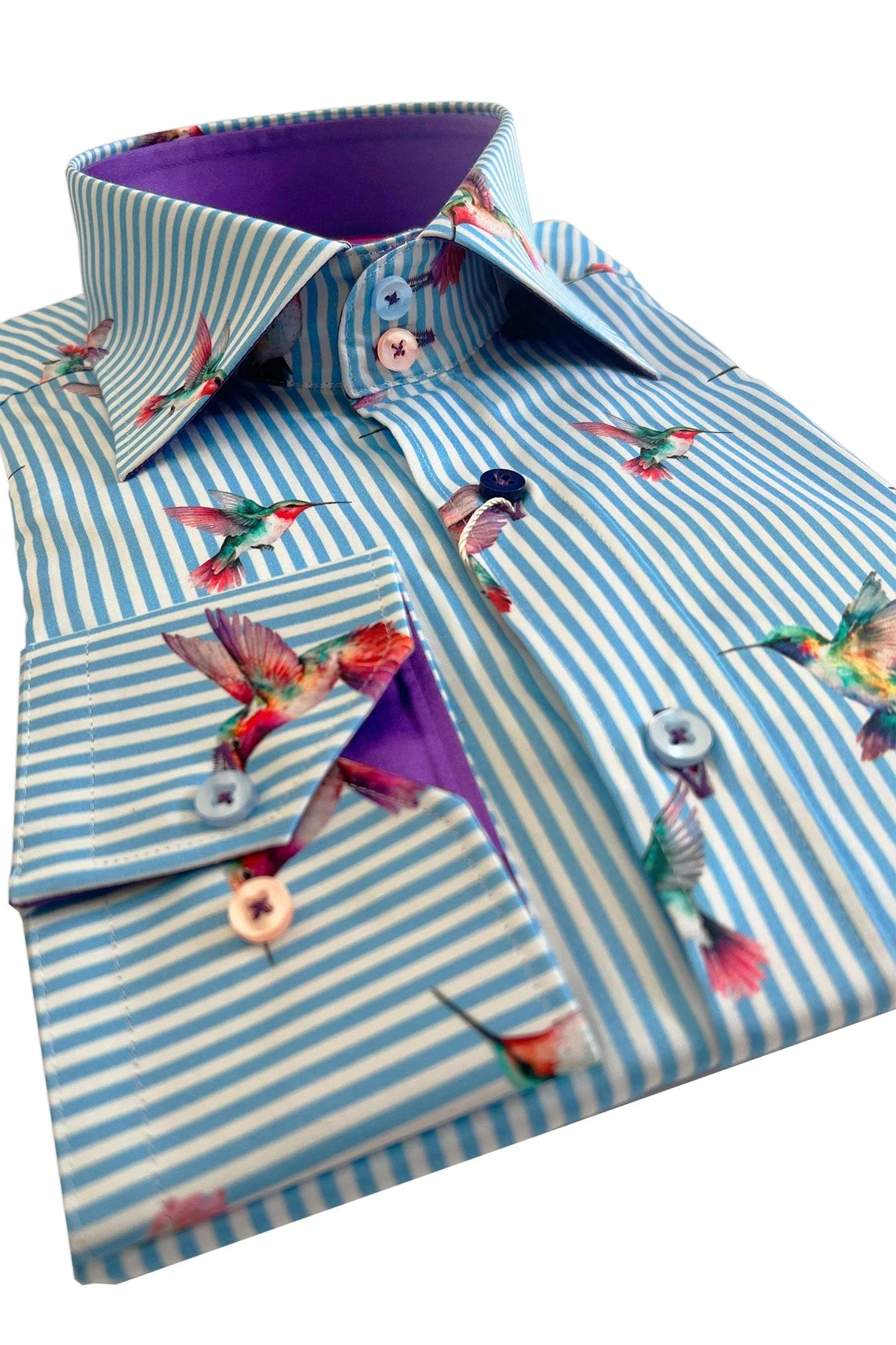 Satin Cotton Hummingbird Stripe Shirt - Sky - Image 2