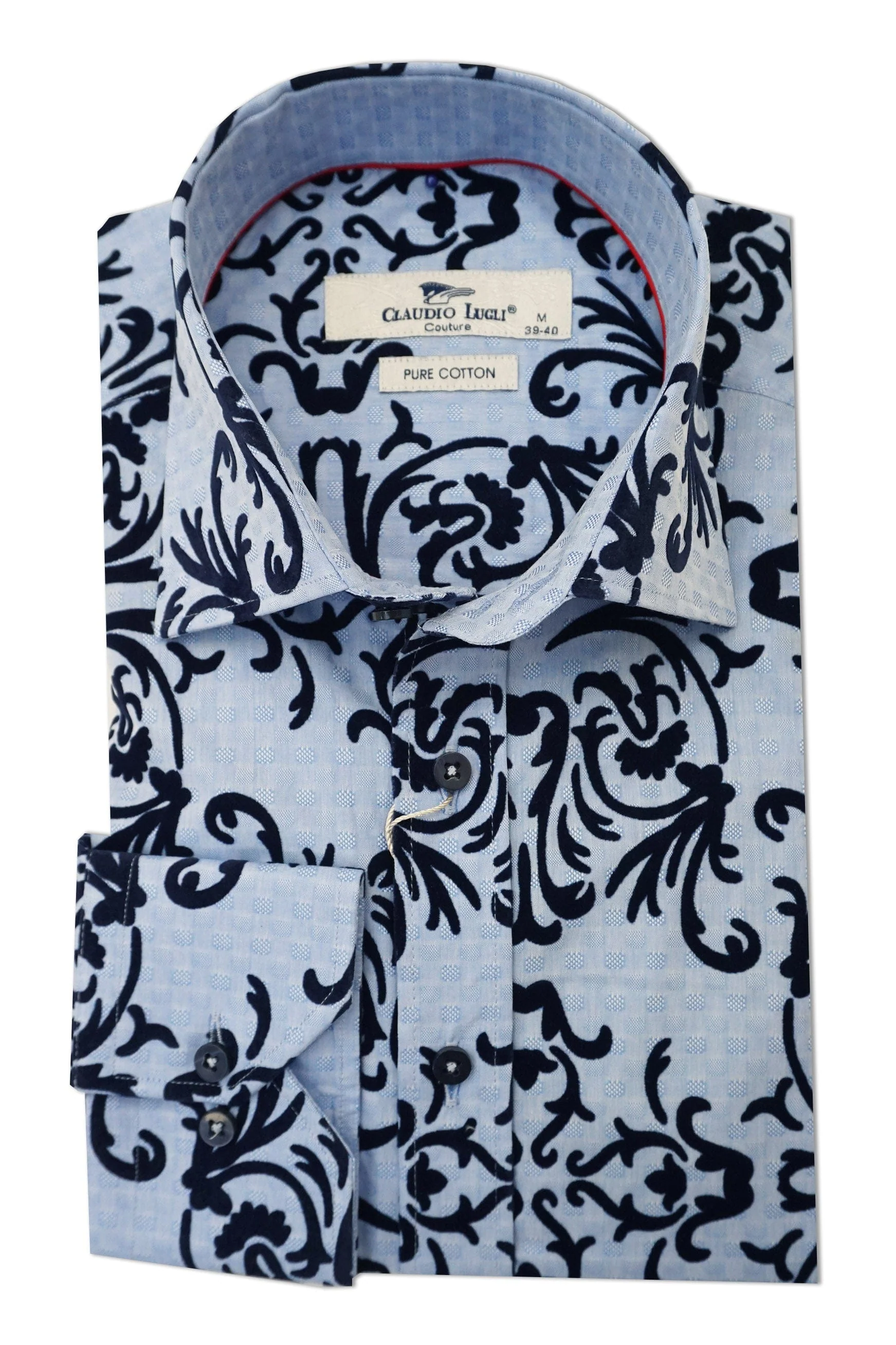 Satin Cotton Jacquard Flock Shirt - Sky