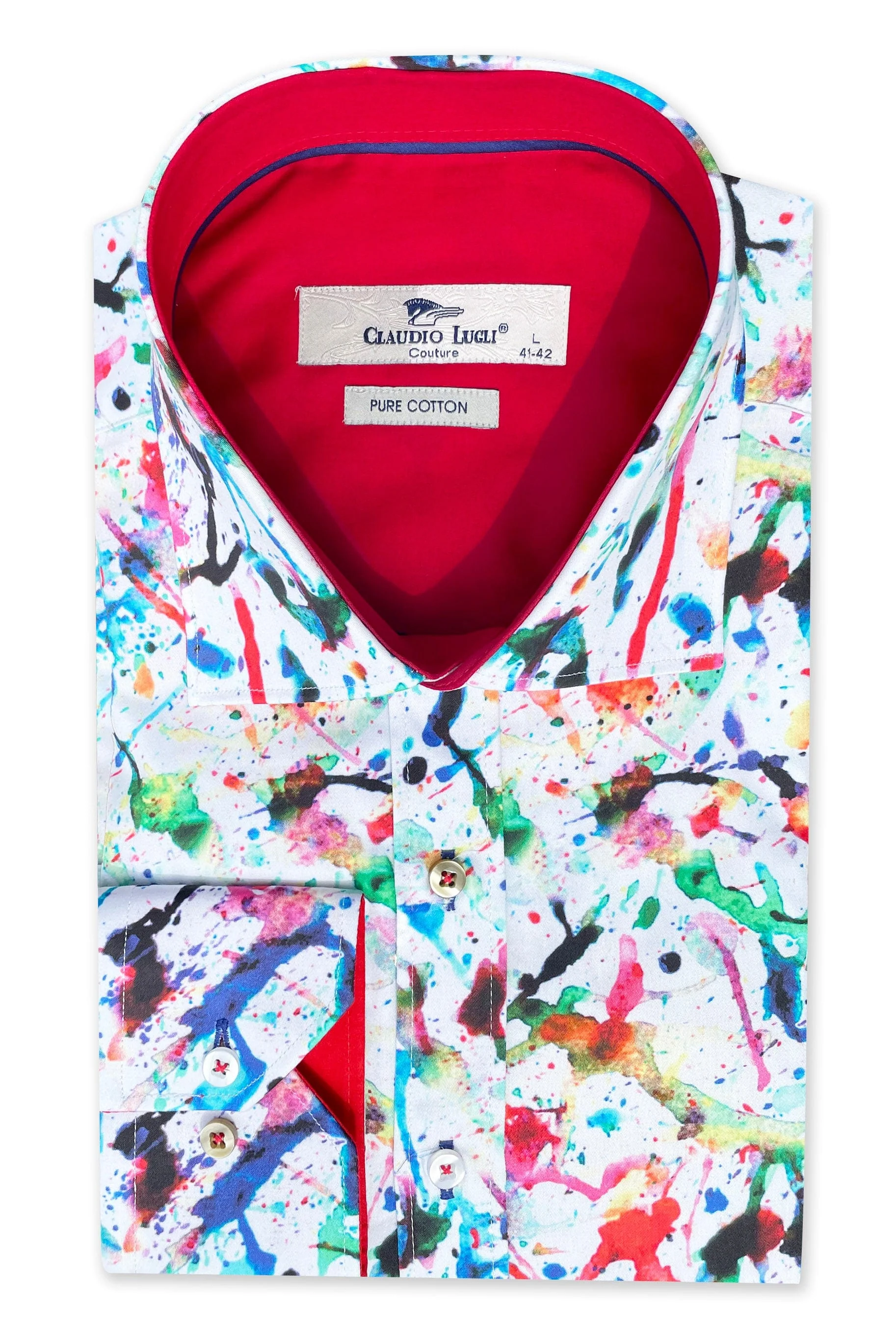 Satin Cotton Paint Splash Print Shirt - White