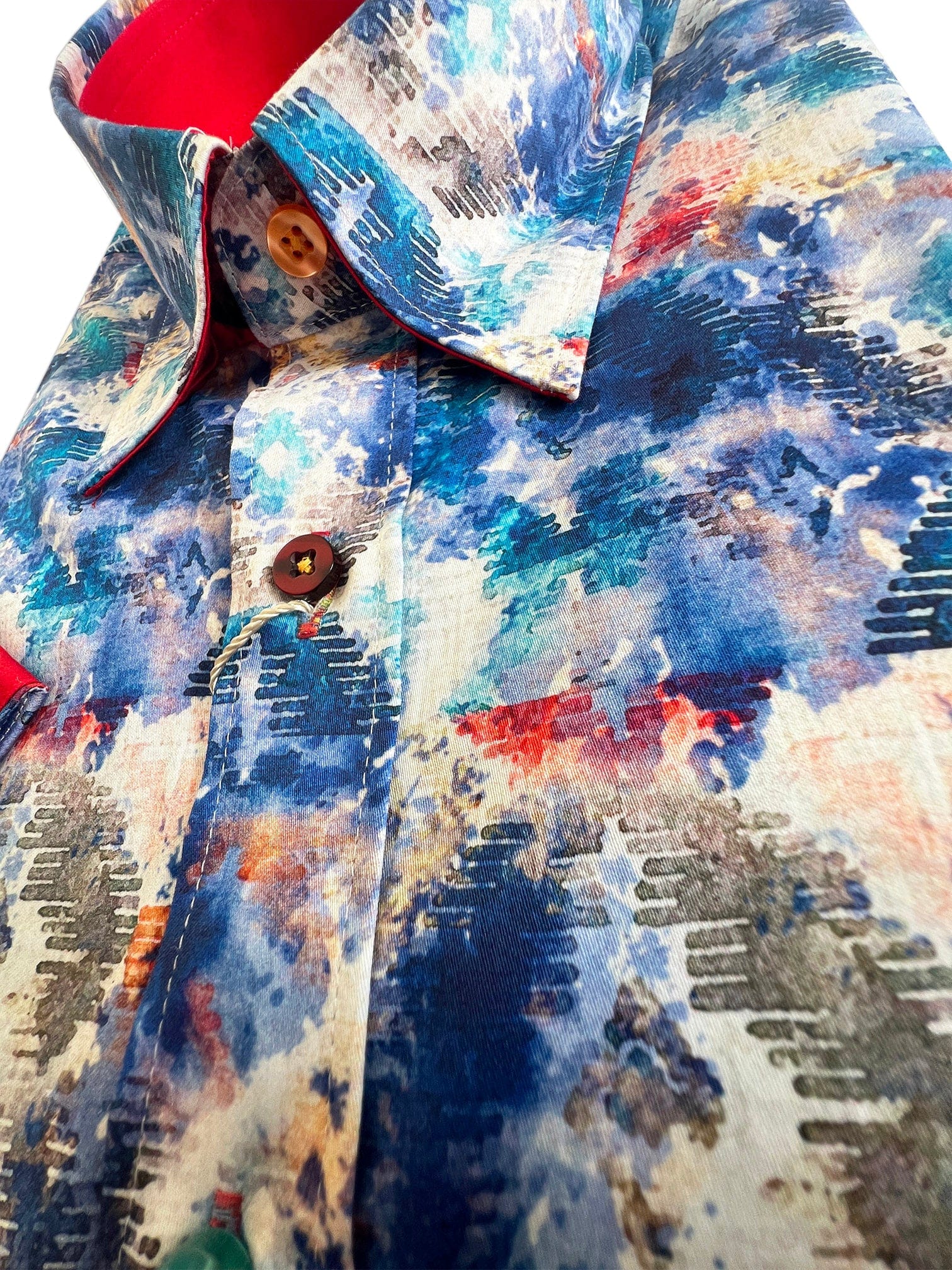 Satin Cotton Splash Print Short Sleeve Shirt - Blue - Image 2
