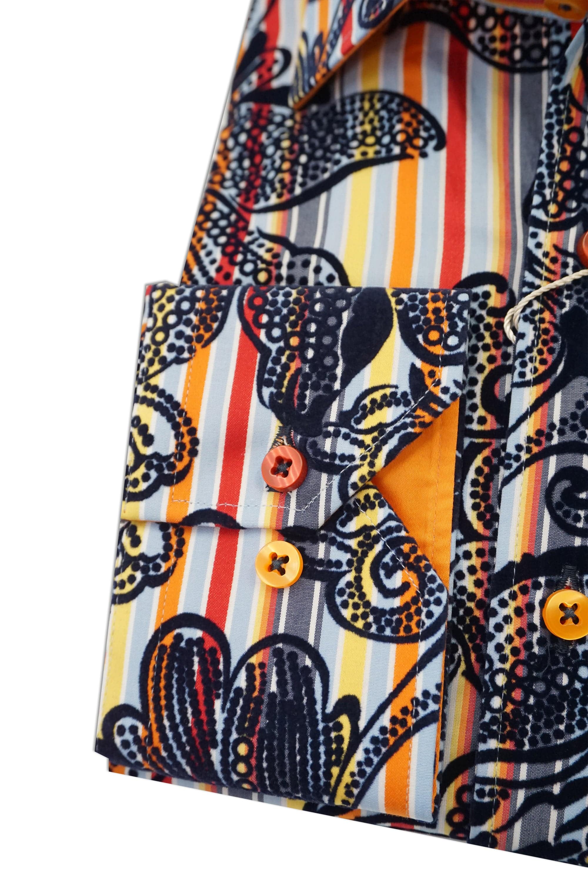 Satin Cotton Striped Flock Shirt - Orange - Image 3