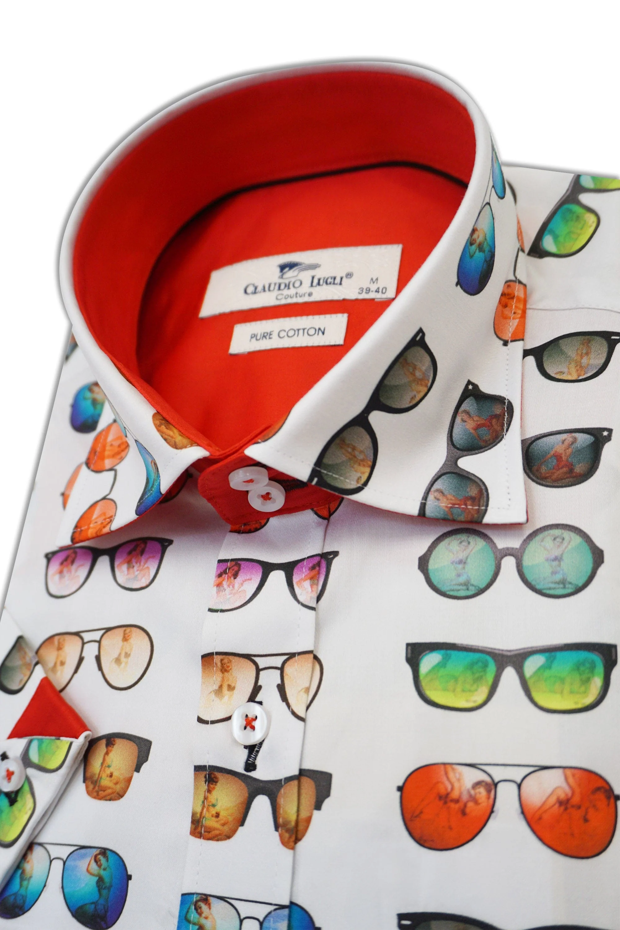 Satin Cotton Sunglasses Print Short Sleeve Shirt - White - Image 2